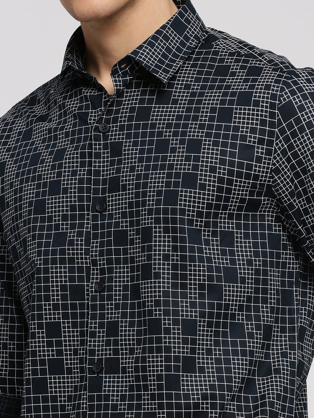 Men Navy Blue Spread Collar Geometric Shirt