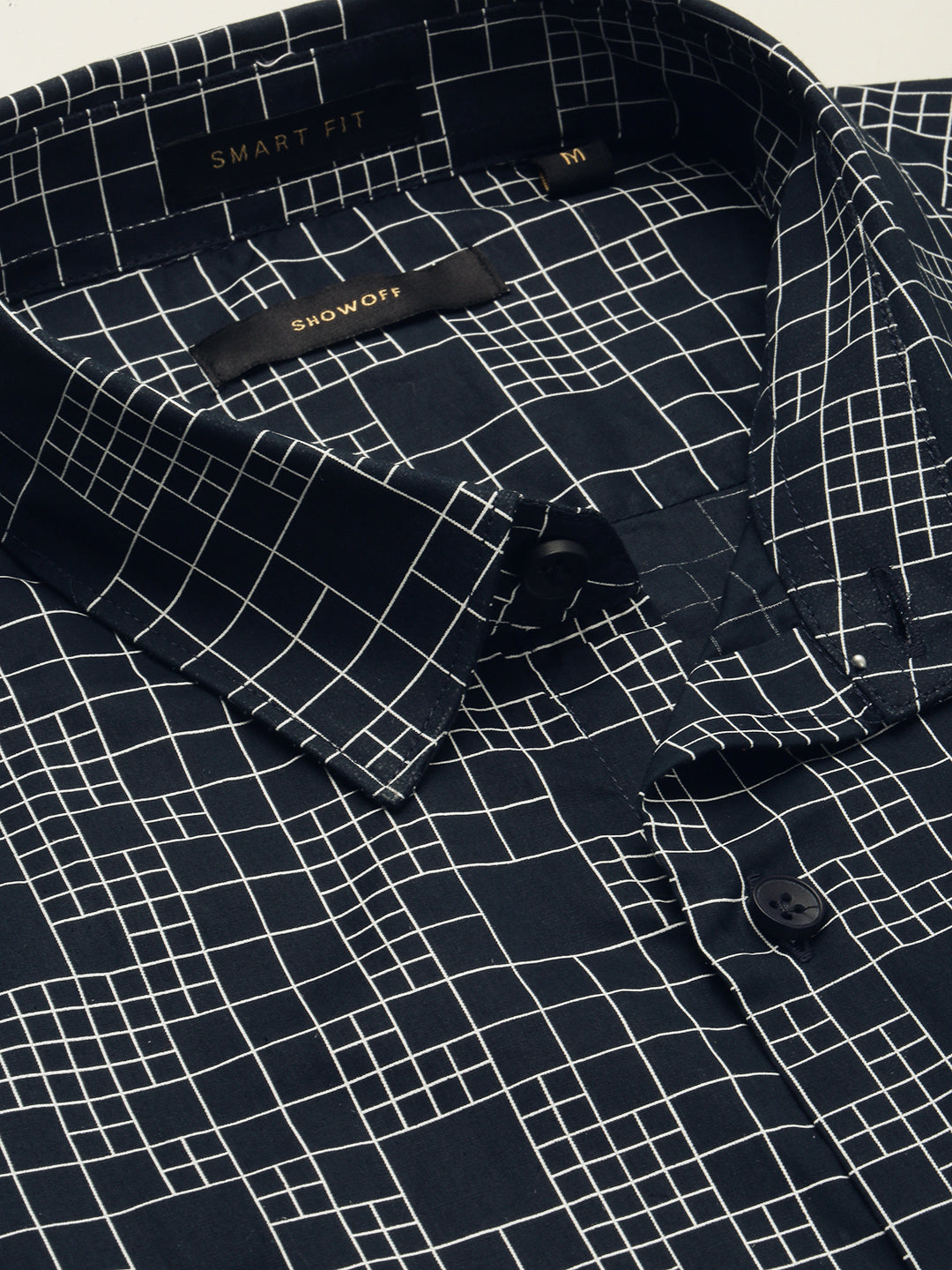 Men Navy Blue Spread Collar Geometric Shirt