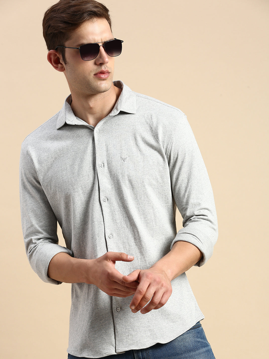 Men Grey Solid Casual Shirt