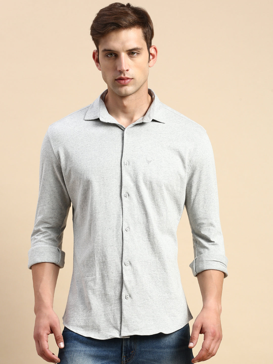 Men Grey Solid Casual Shirt