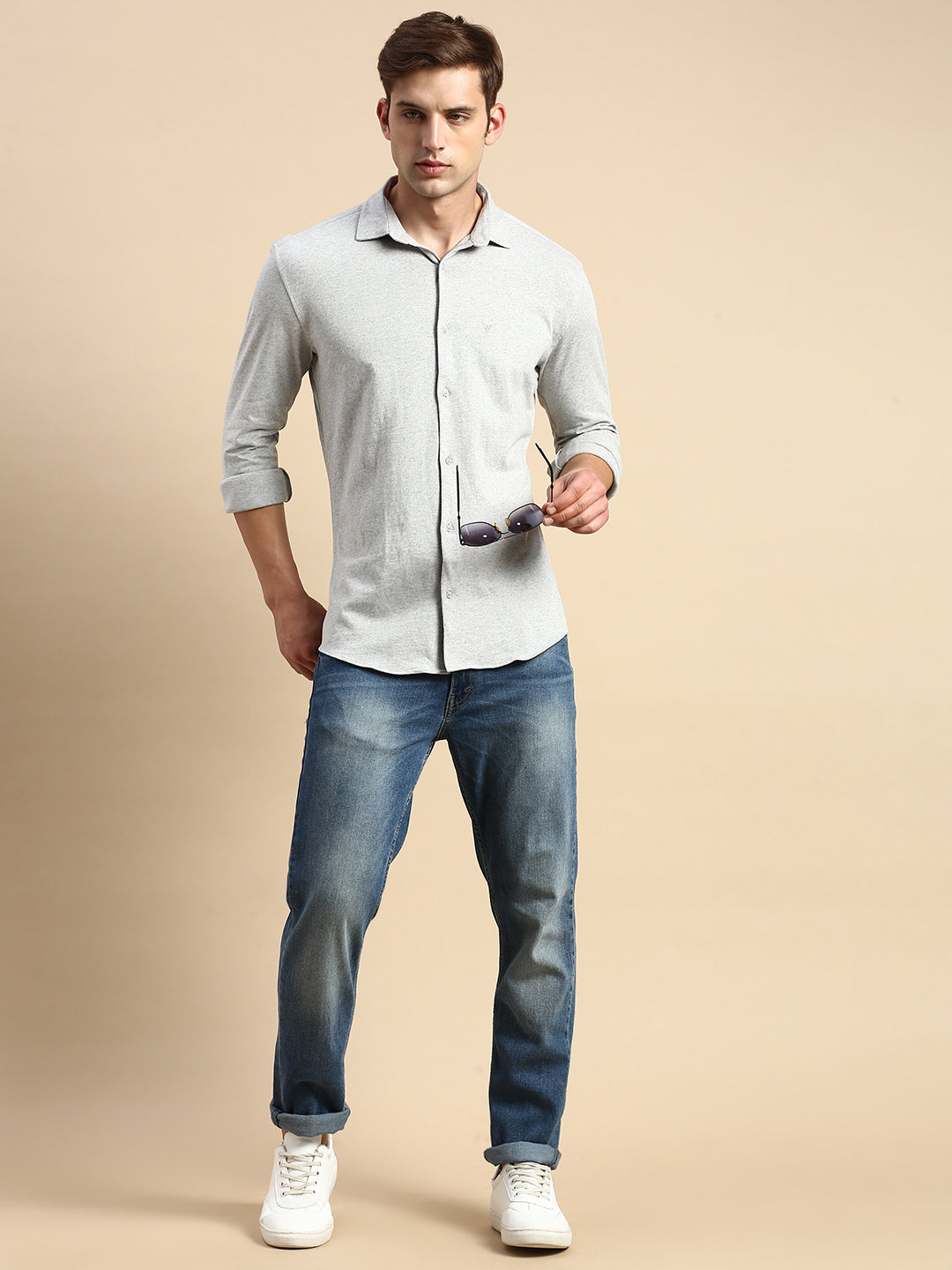 Men Grey Solid Casual Shirt