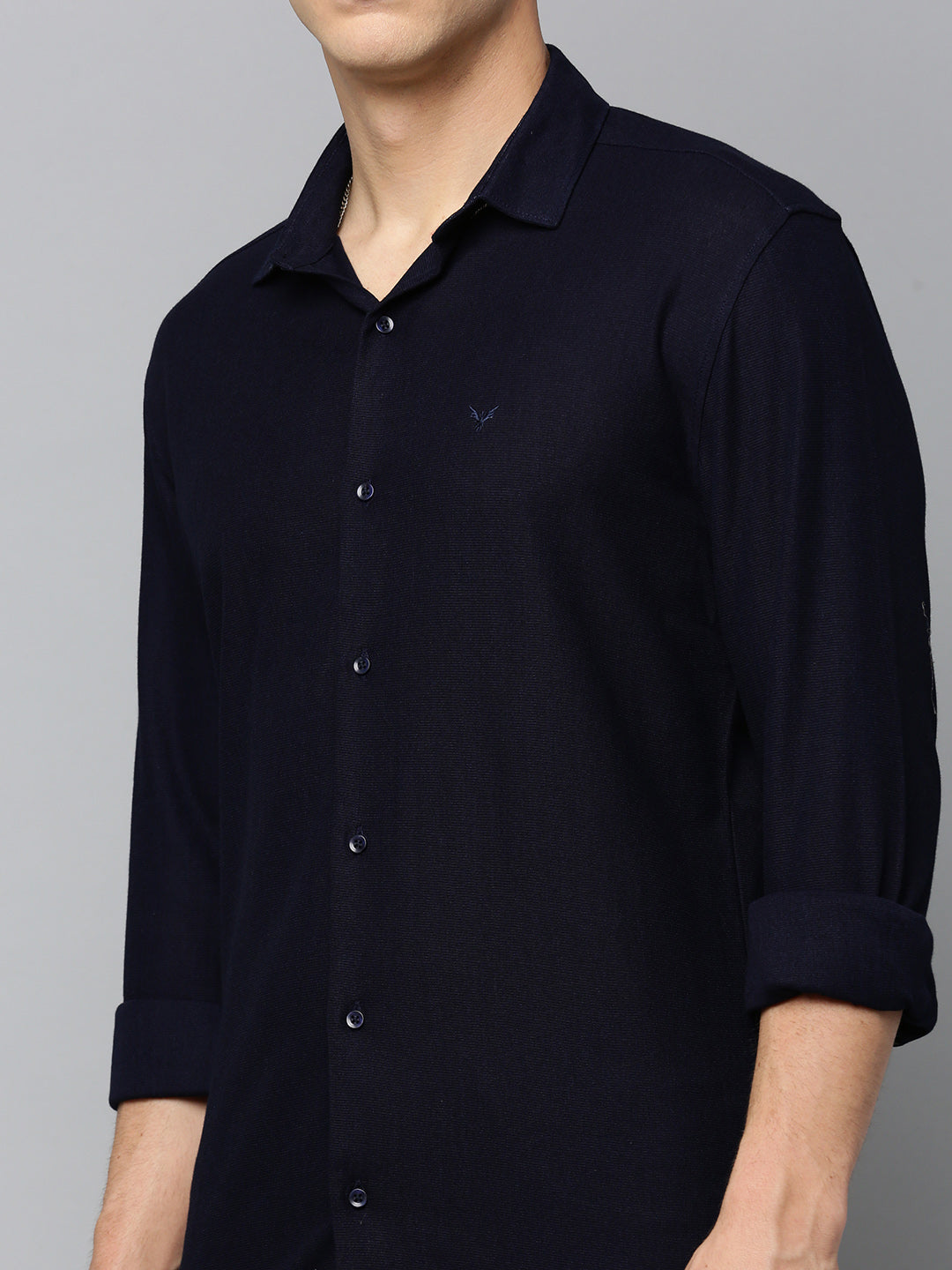 Men Navy Solid Casual Shirt