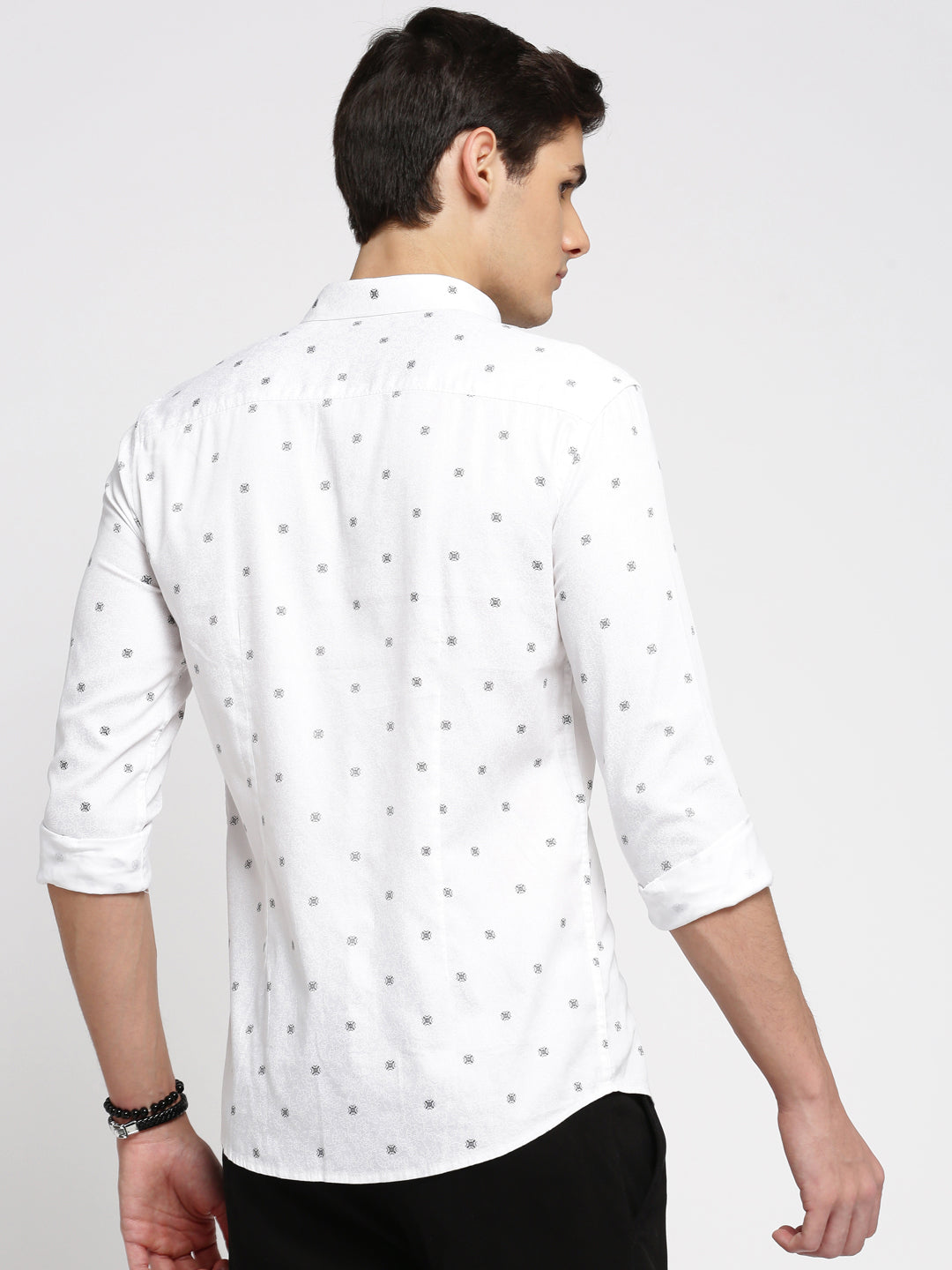 Men White Spread Collar Floral Shirt