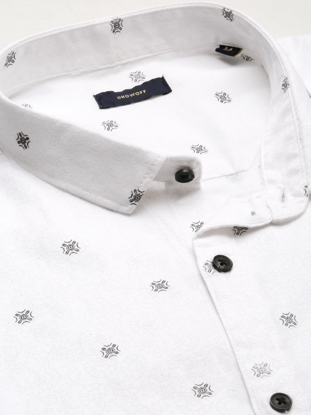 Men White Spread Collar Floral Shirt