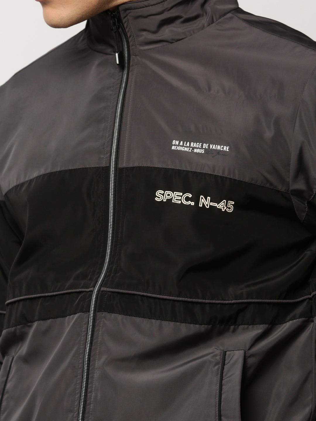 Men's Grey Colourblock Casual Bomber Jackets