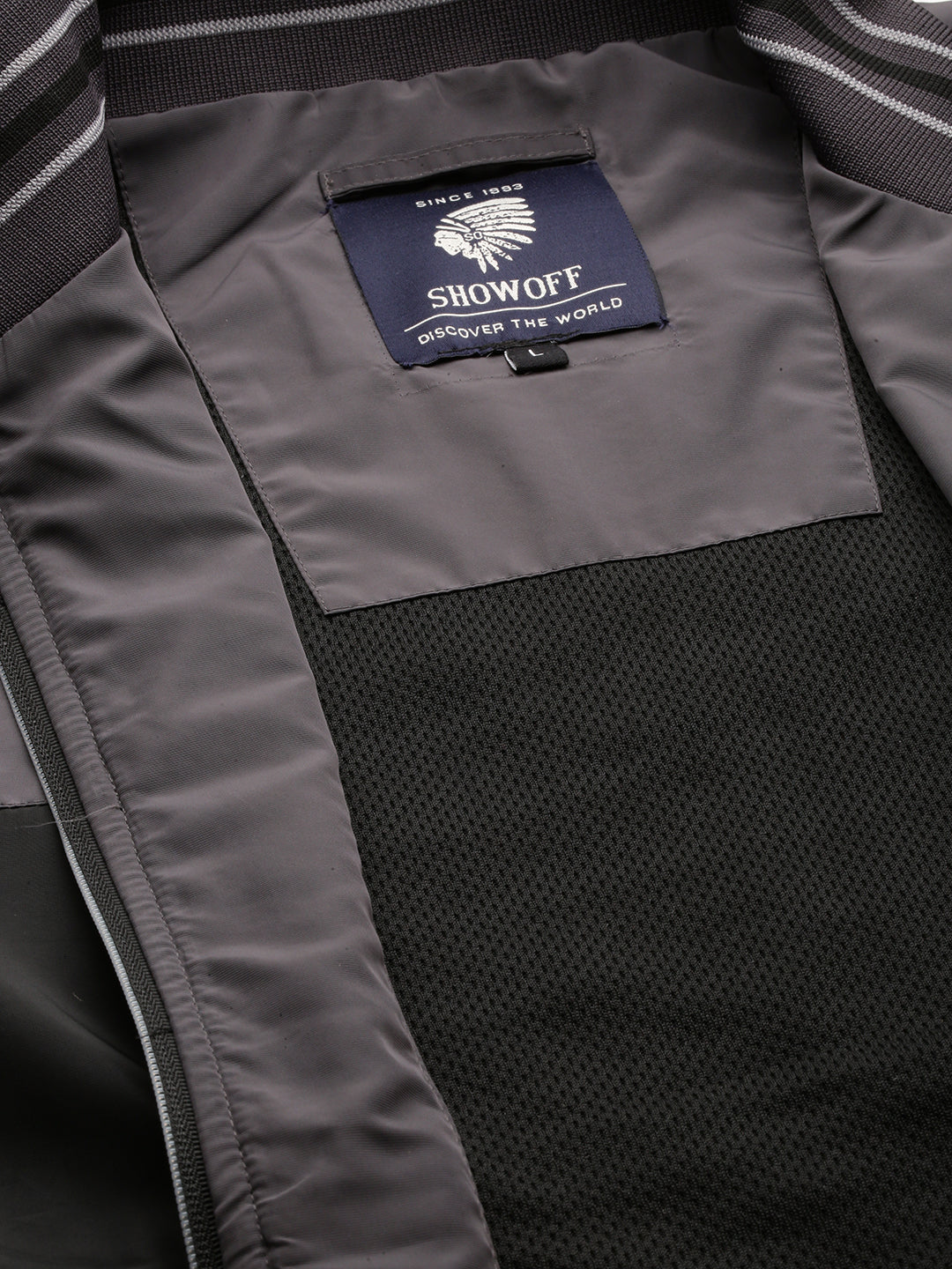 Men's Grey Colourblock Casual Bomber Jackets