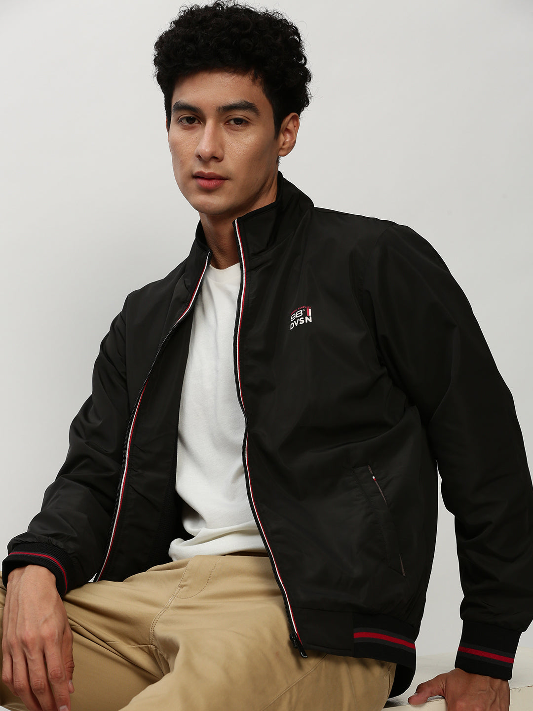 Men's Black Solid Casual Bomber Jackets