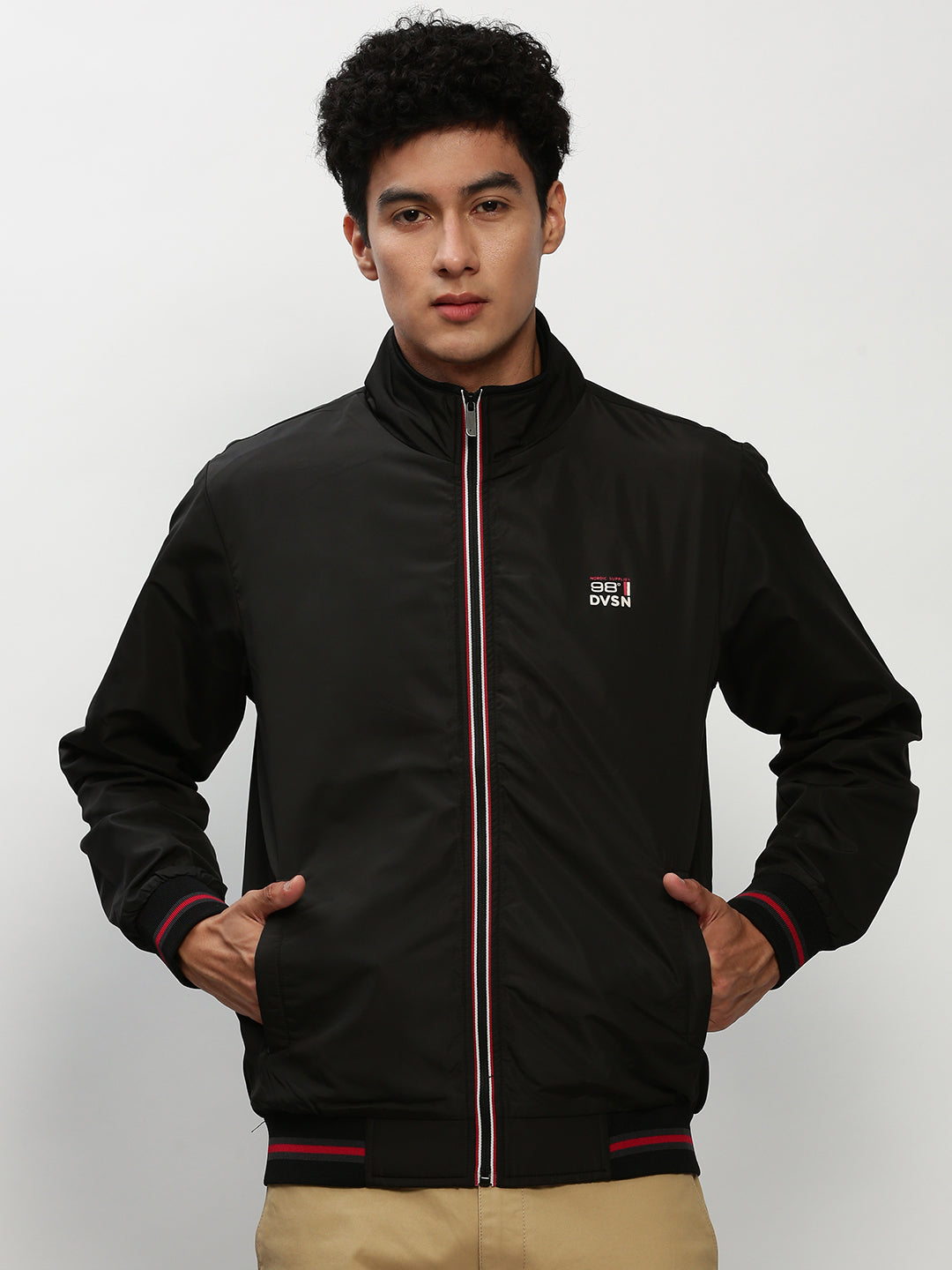 Men's Black Solid Casual Bomber Jackets