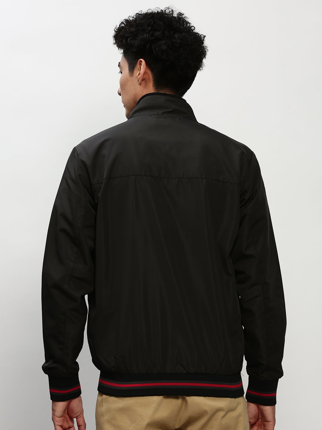 Men's Black Solid Casual Bomber Jackets