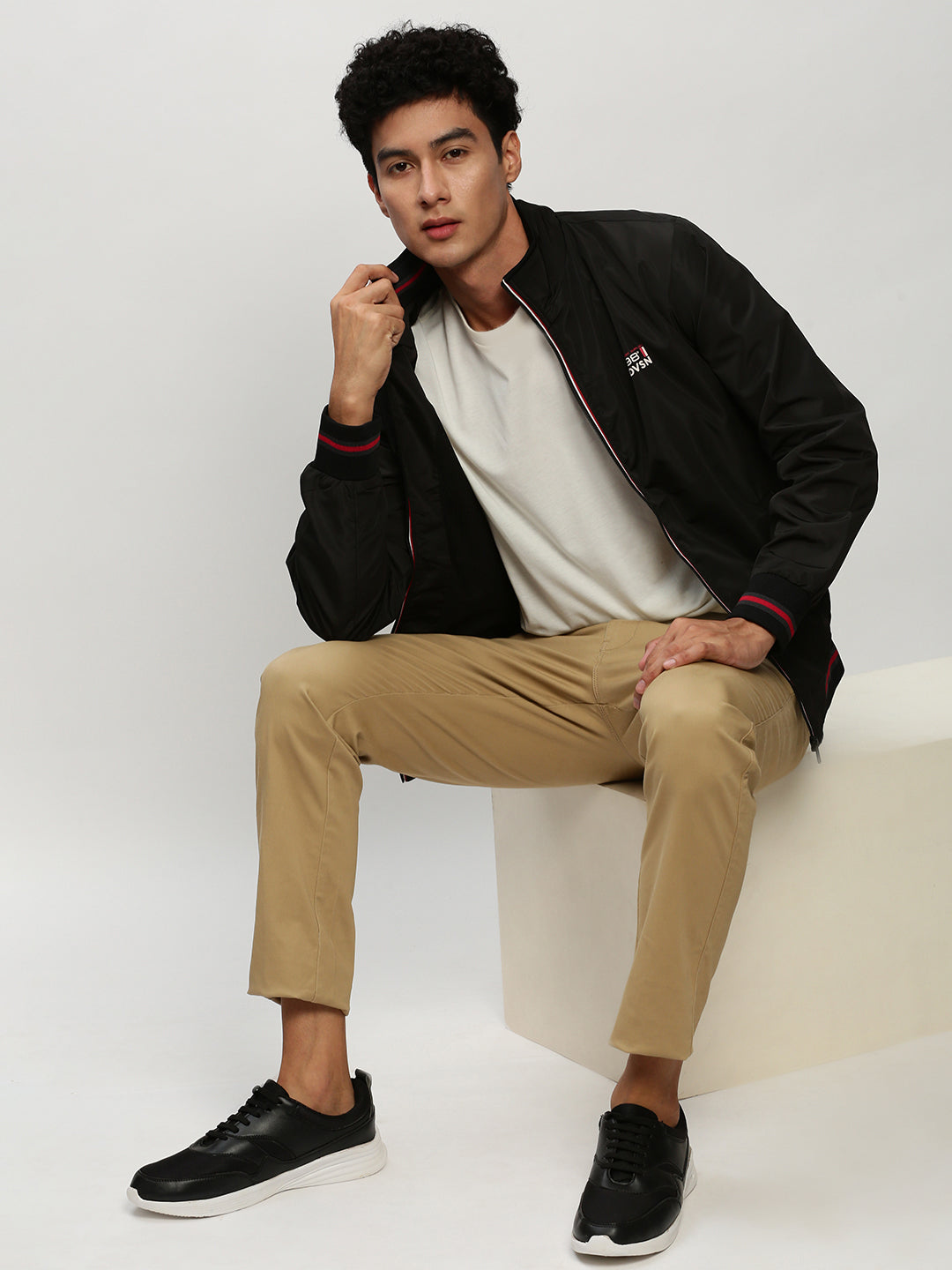 Men's Black Solid Casual Bomber Jackets