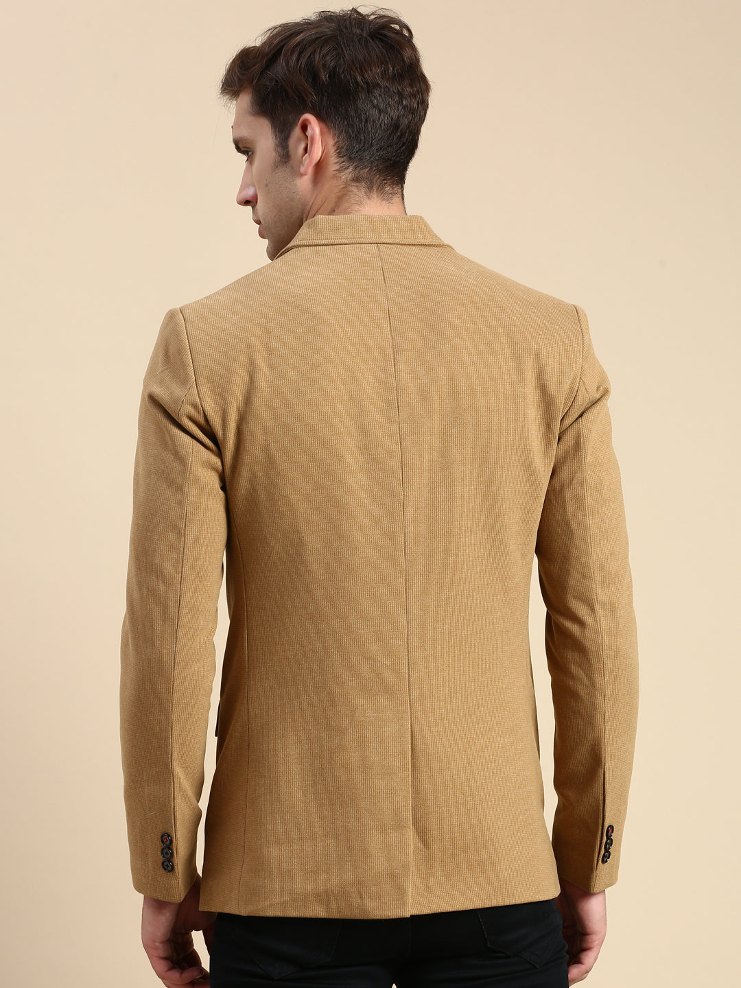 Men Khaki Solid Casual Blazer