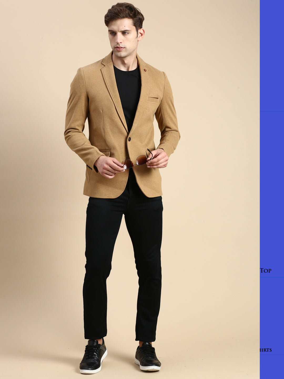 Men Khaki Solid Casual Blazer