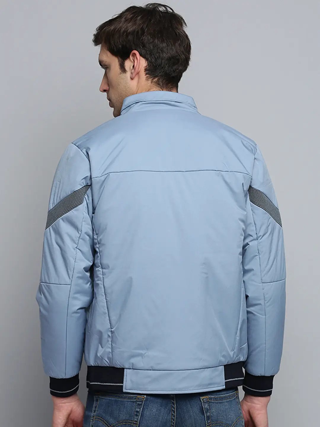 Men's Blue Solid Casual Jacket