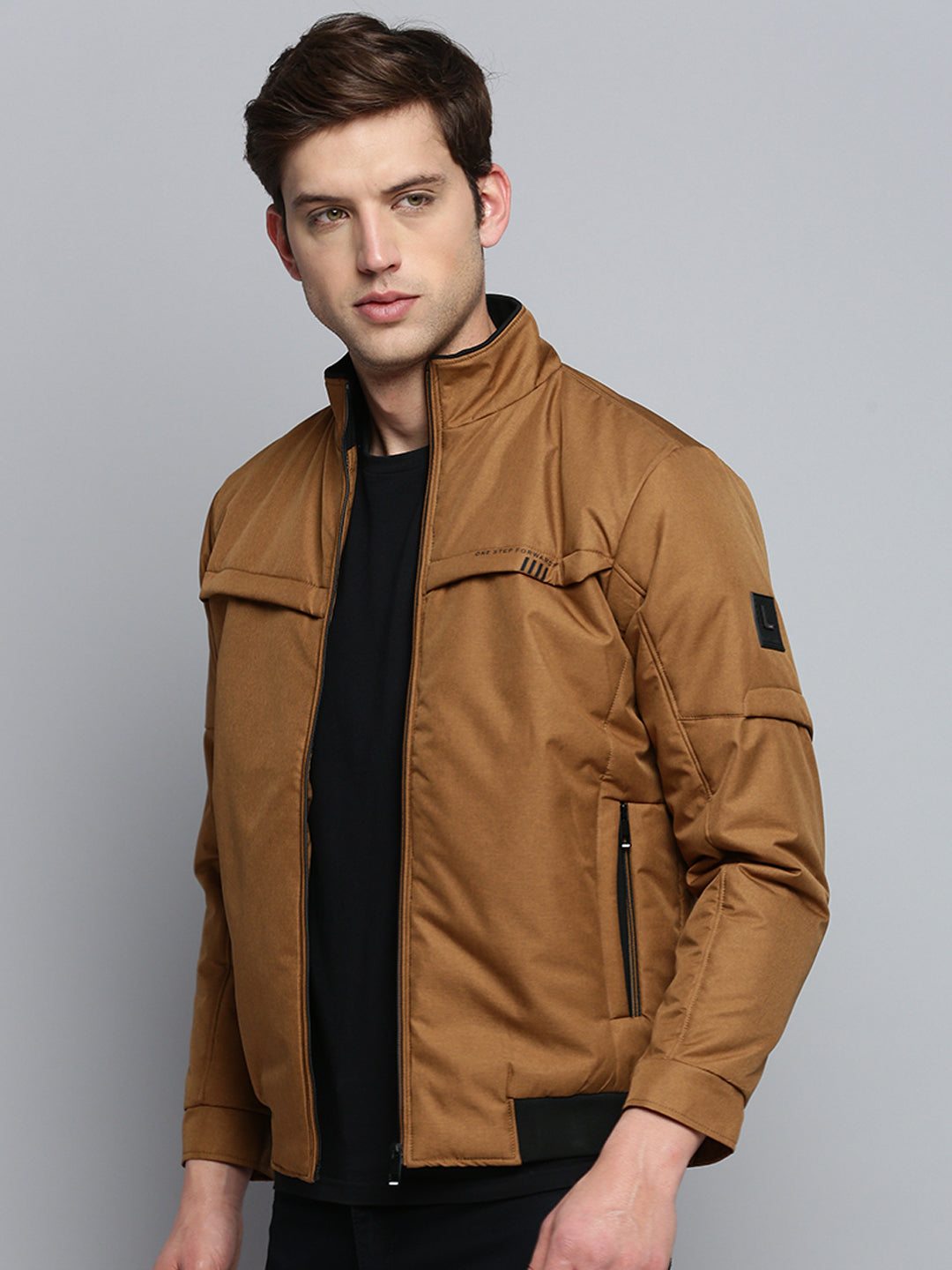 Men Brown Solid Casual Jacket