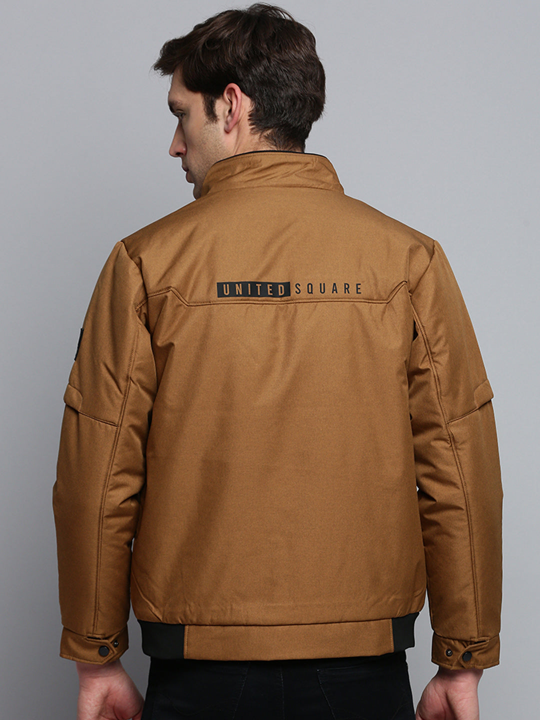 Men Brown Solid Casual Jacket