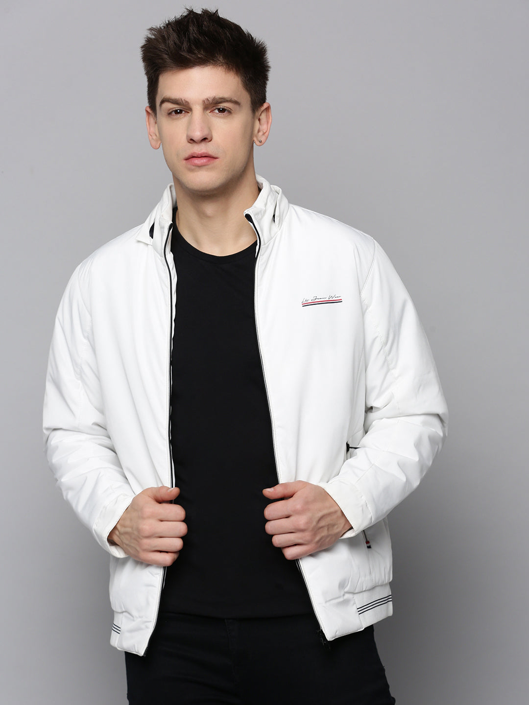 Men White Solid Western Jacket