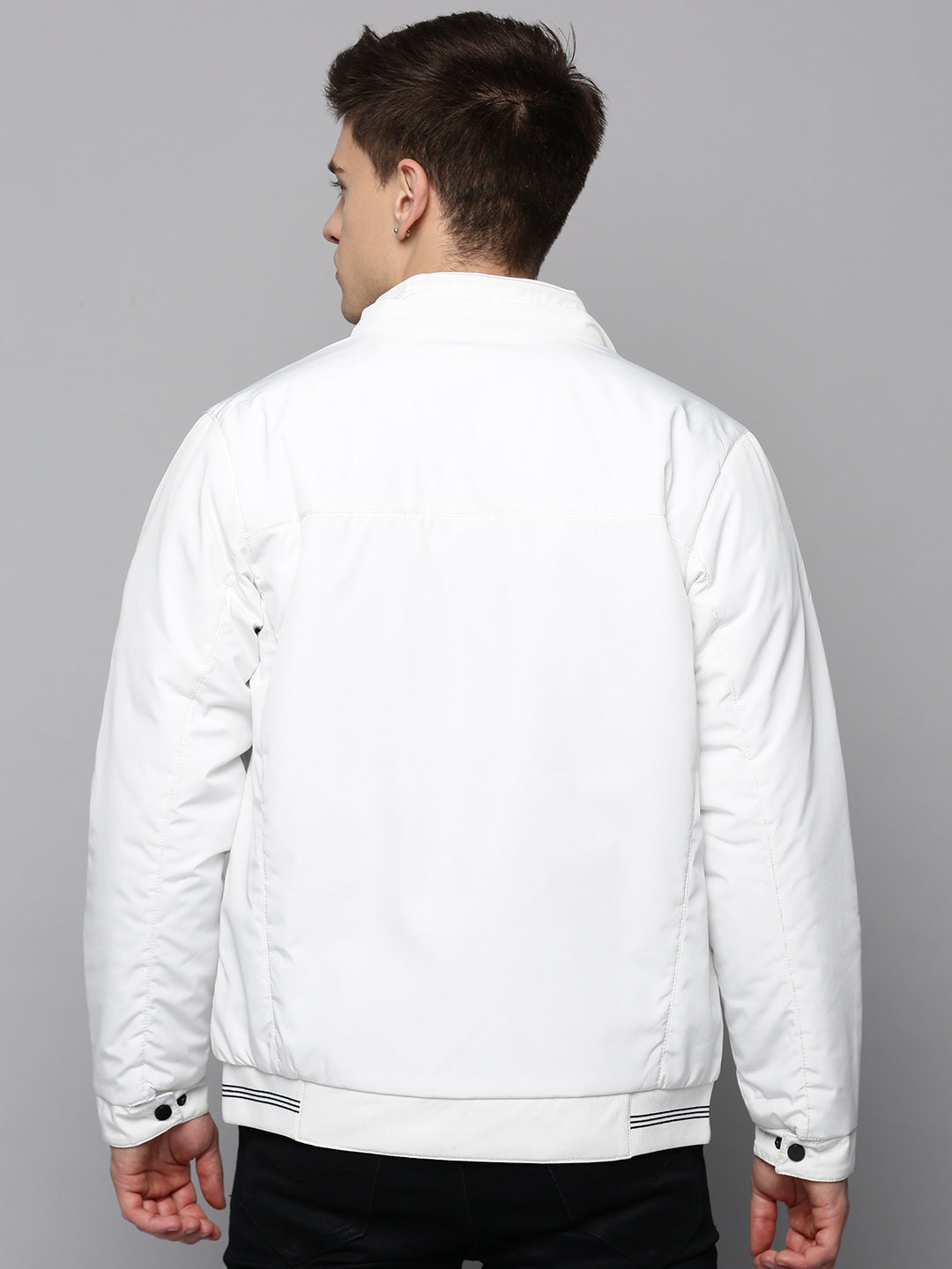 Men White Solid Western Jacket