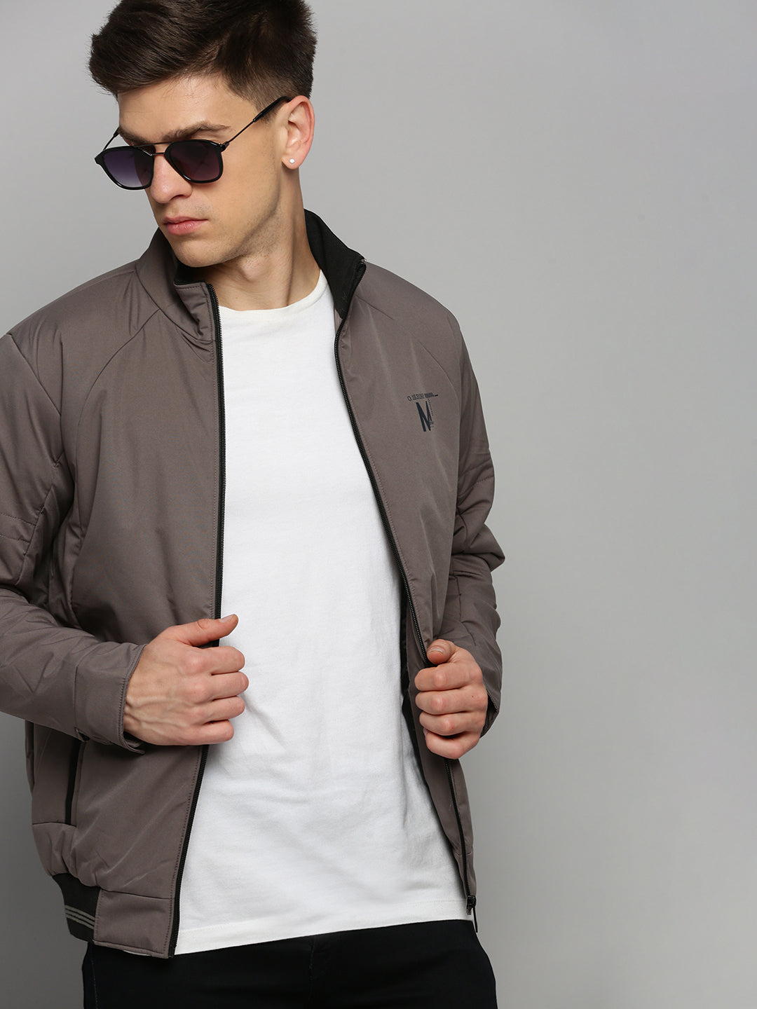 Men Grey Solid Casual Jacket