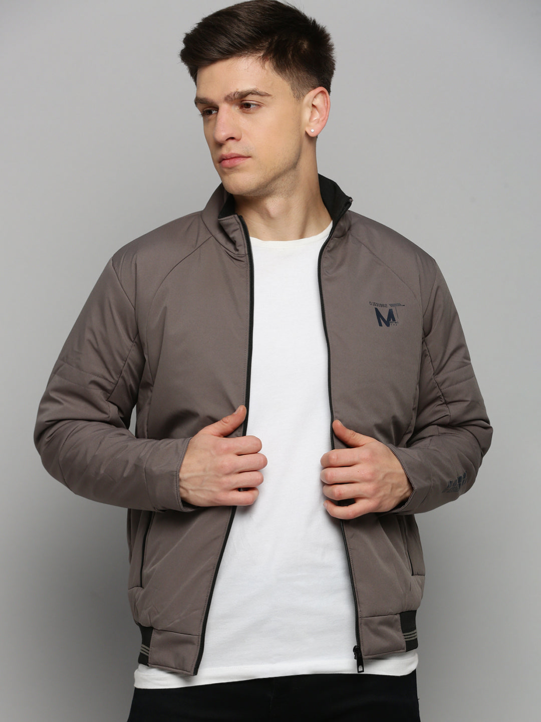 Men Grey Solid Casual Jacket