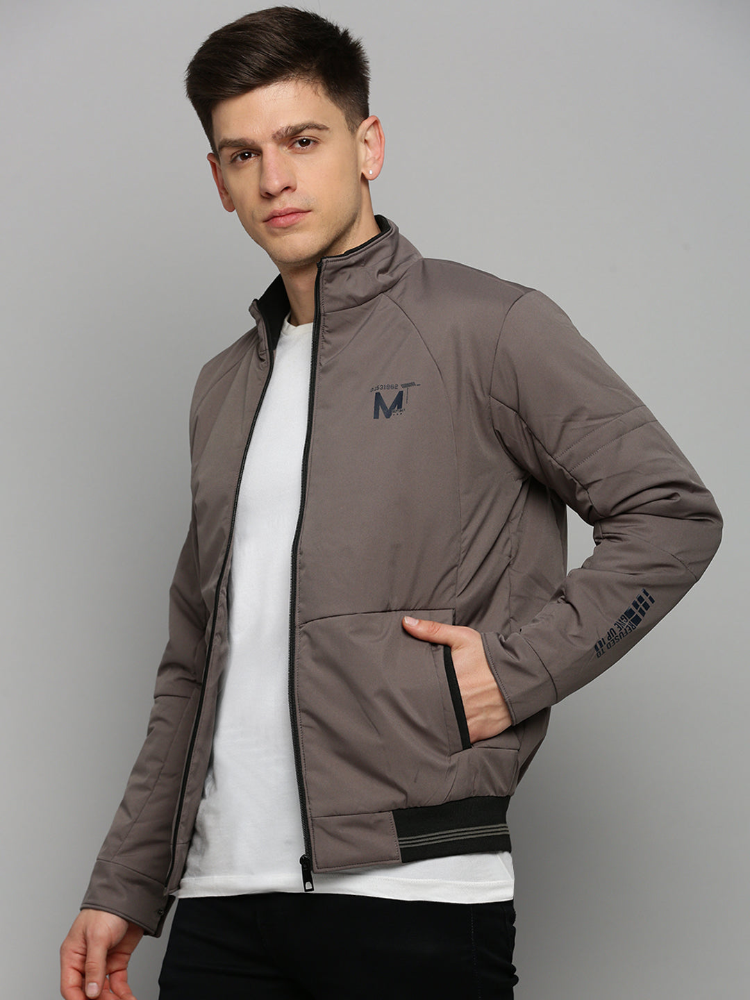 Men Grey Solid Casual Jacket