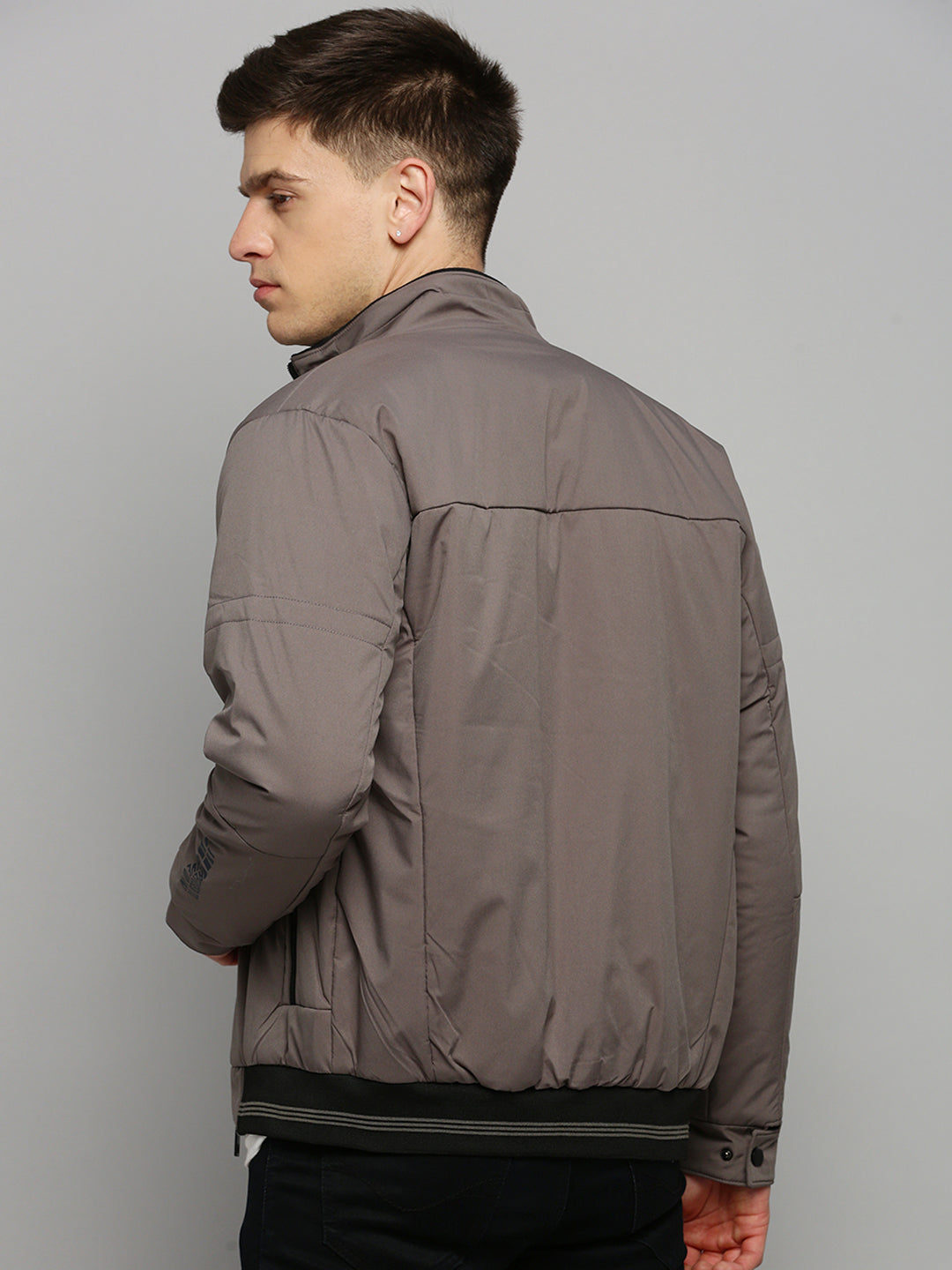 Men Grey Solid Casual Jacket