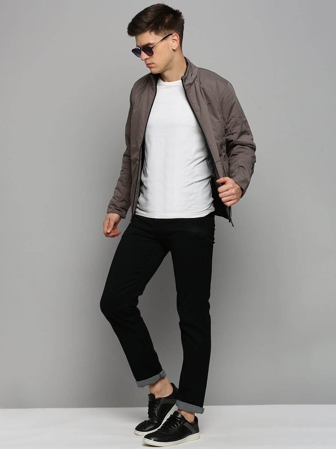 Men Grey Solid Casual Jacket