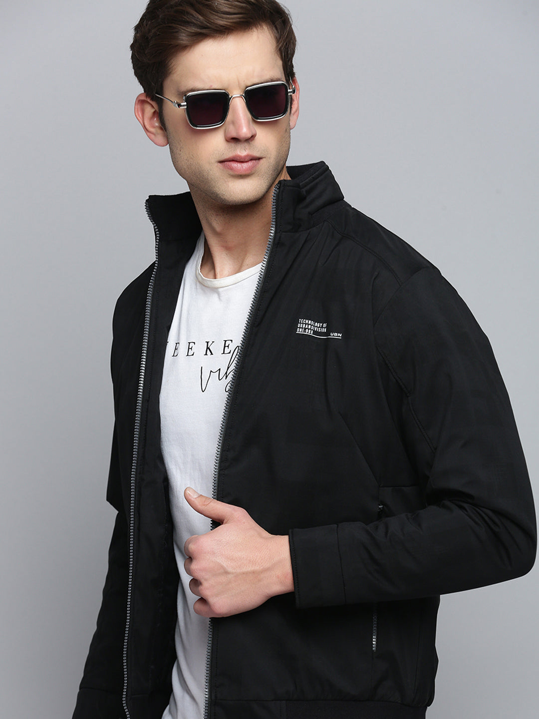 Men Black Solid Casual Jacket