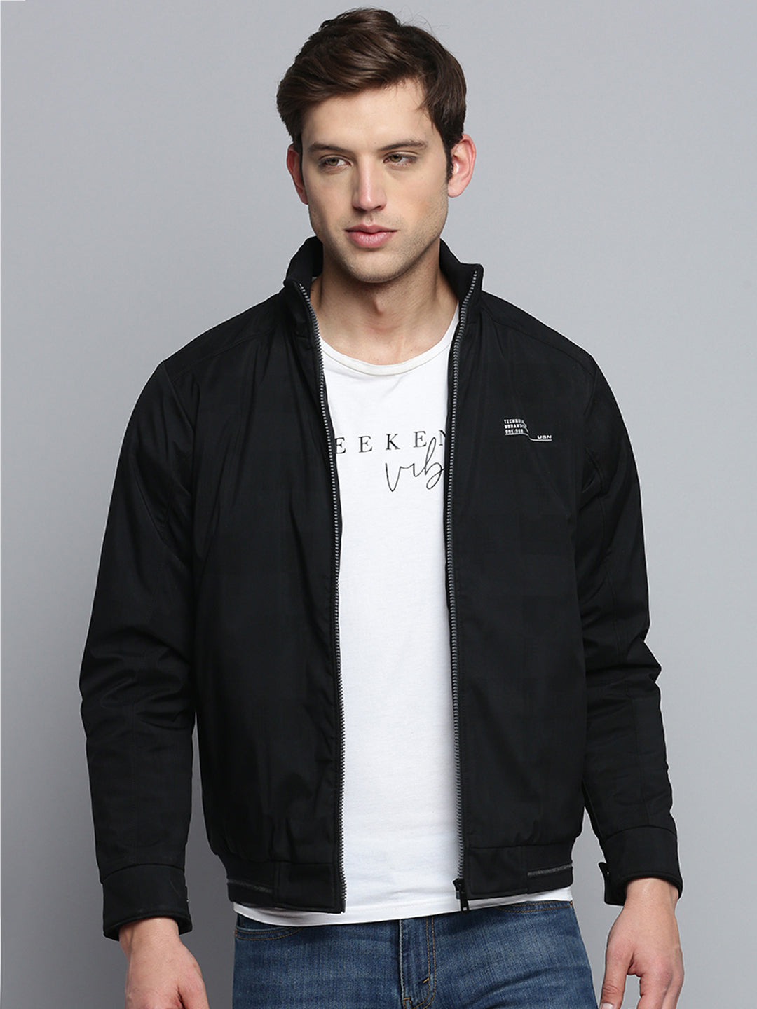 Men Black Solid Casual Jacket