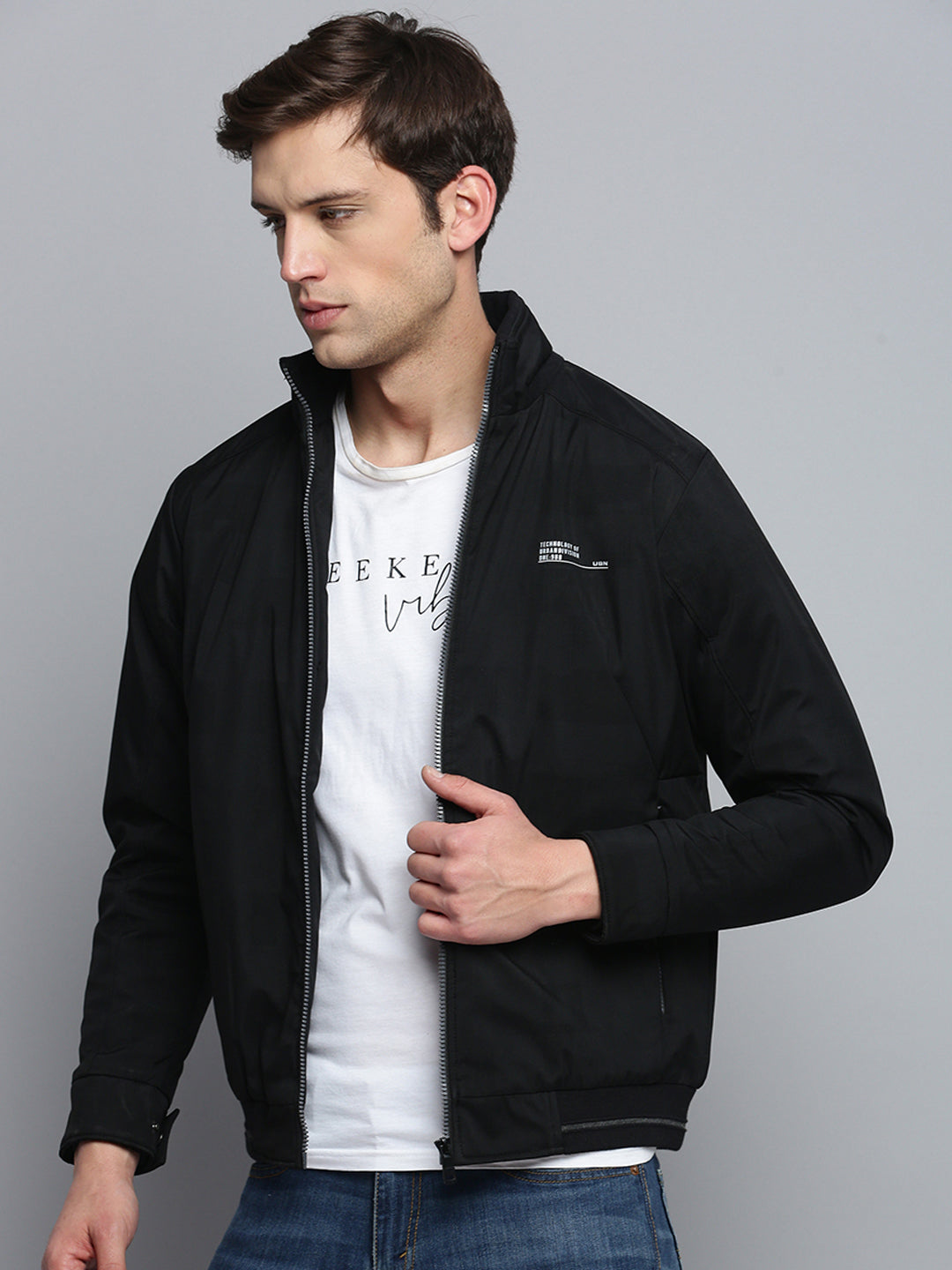 Men Black Solid Casual Jacket