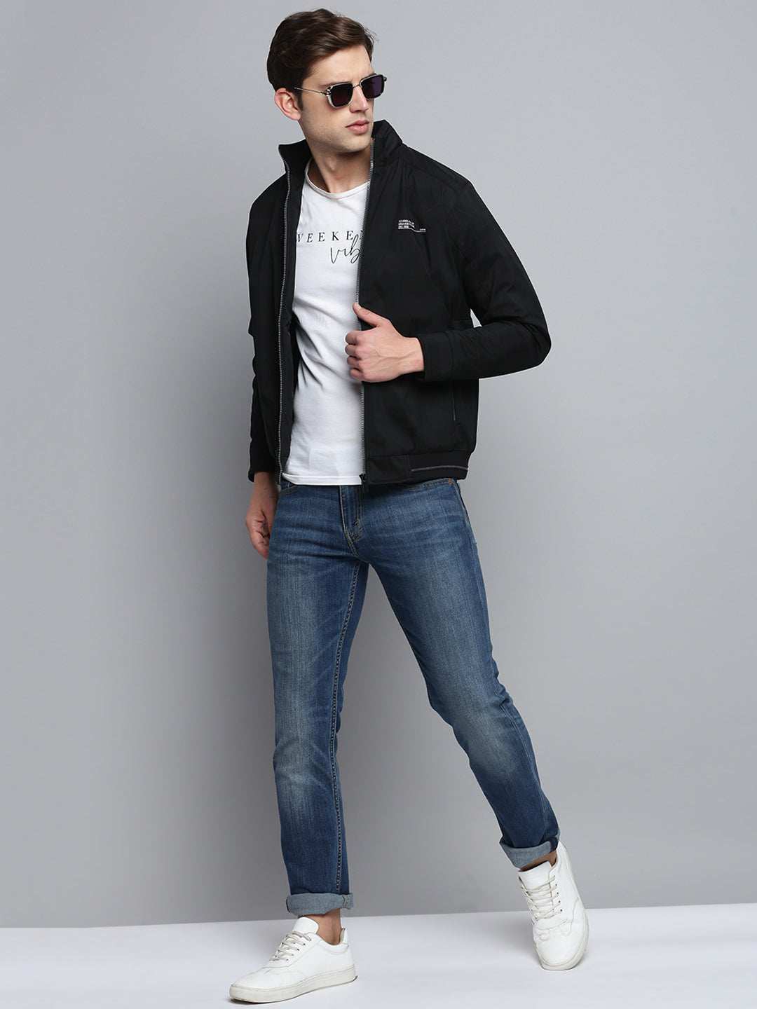 Men Black Solid Casual Jacket