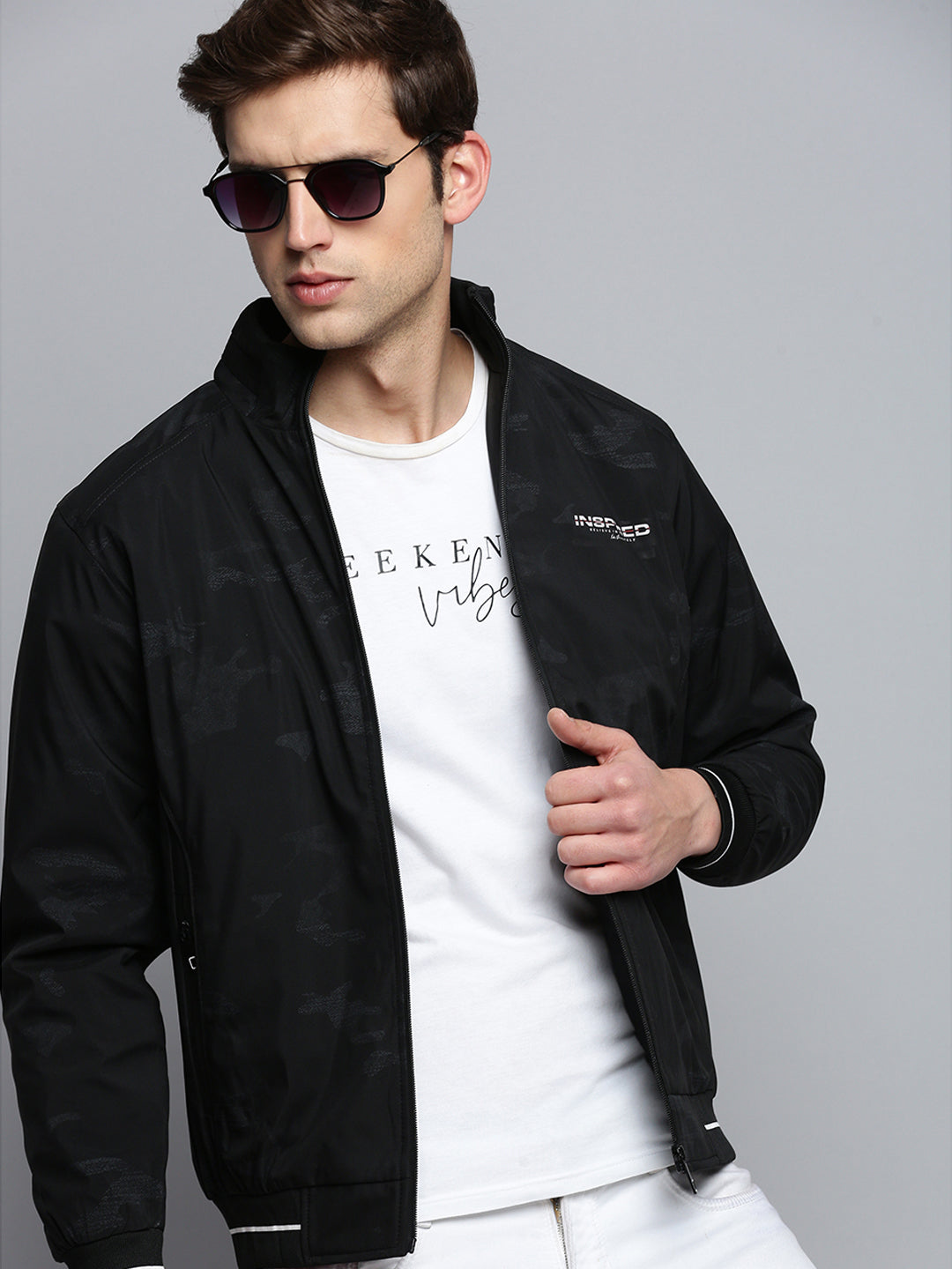 Men Black Solid Casual Jacket