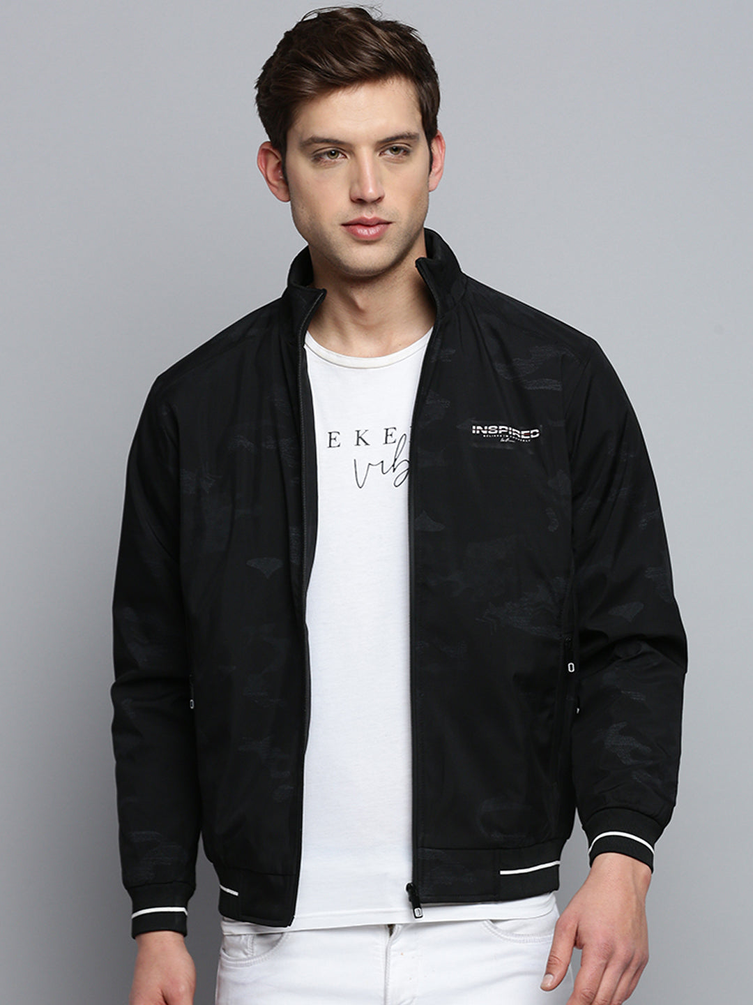 Men Black Solid Casual Jacket