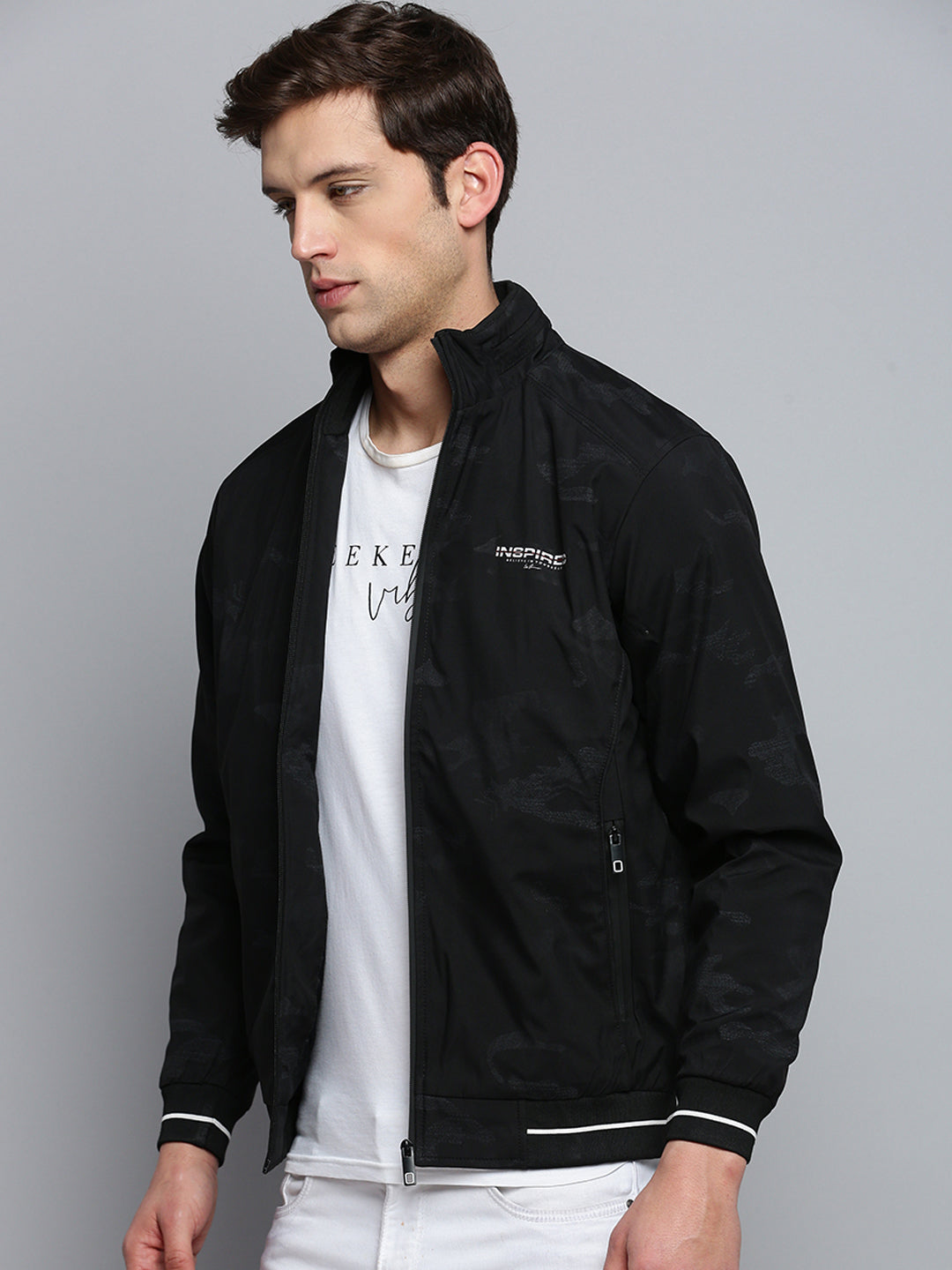 Men Black Solid Casual Jacket