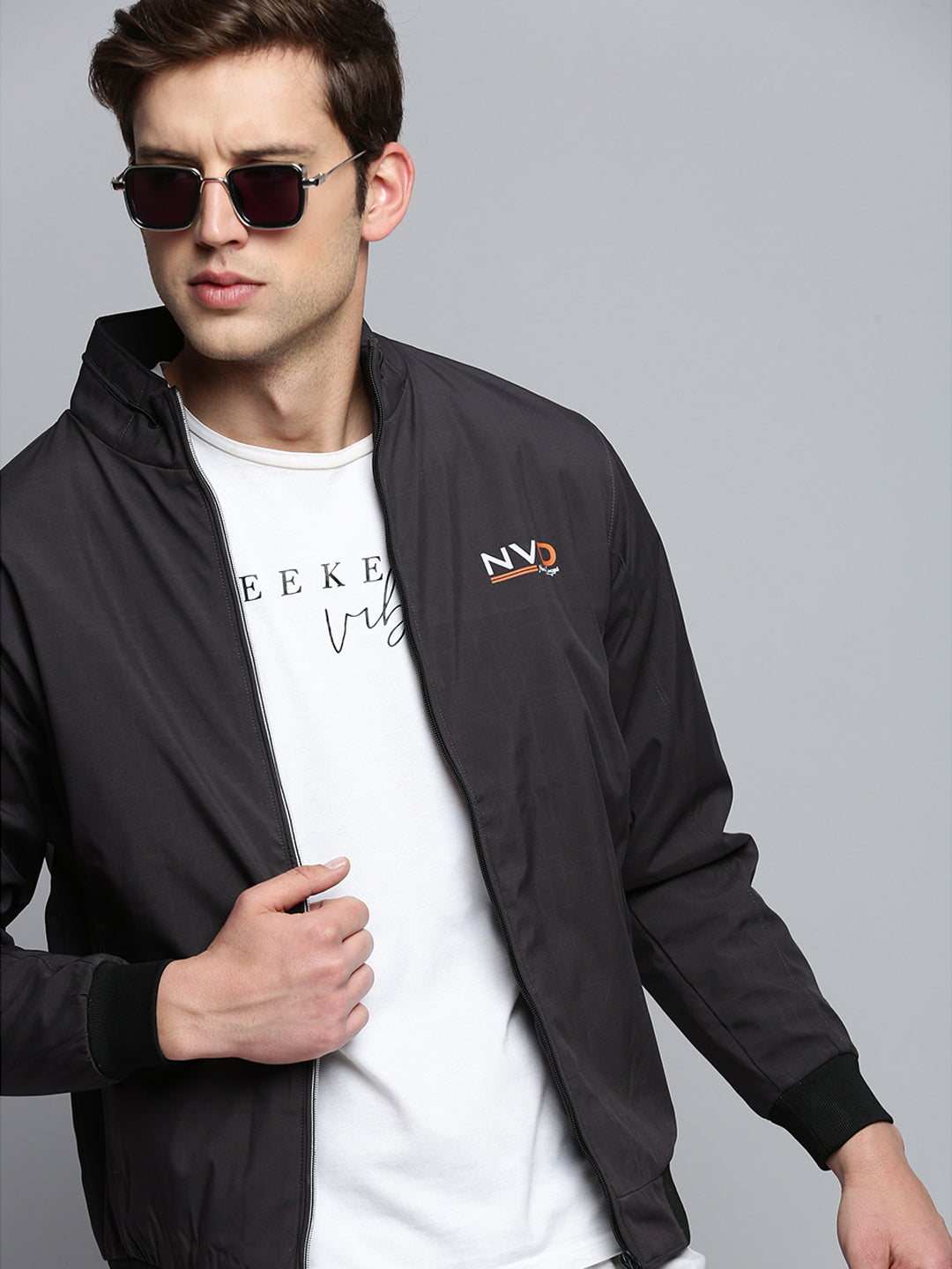 Men Grey Solid Casual Jacket