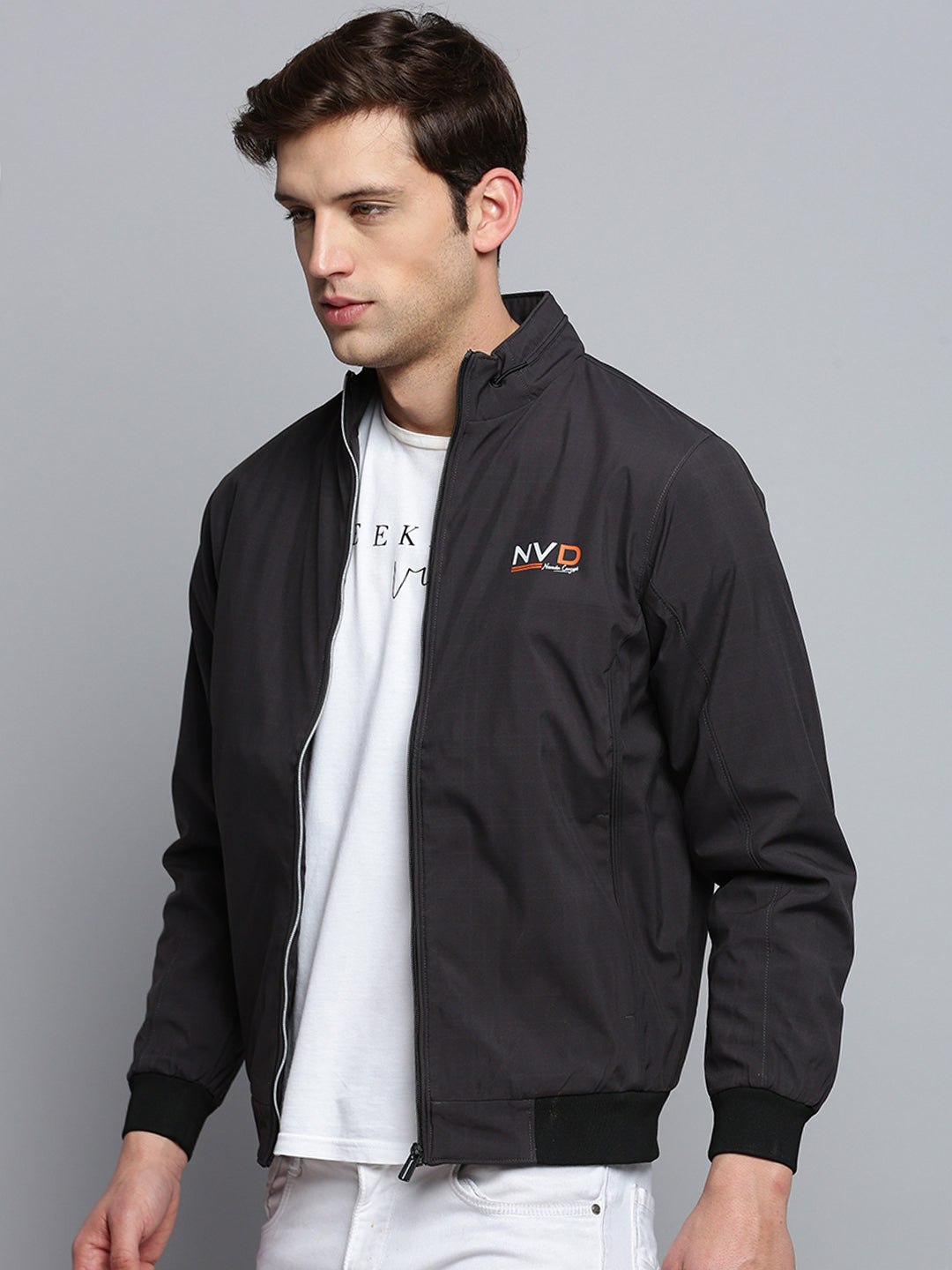 Men Grey Solid Casual Jacket