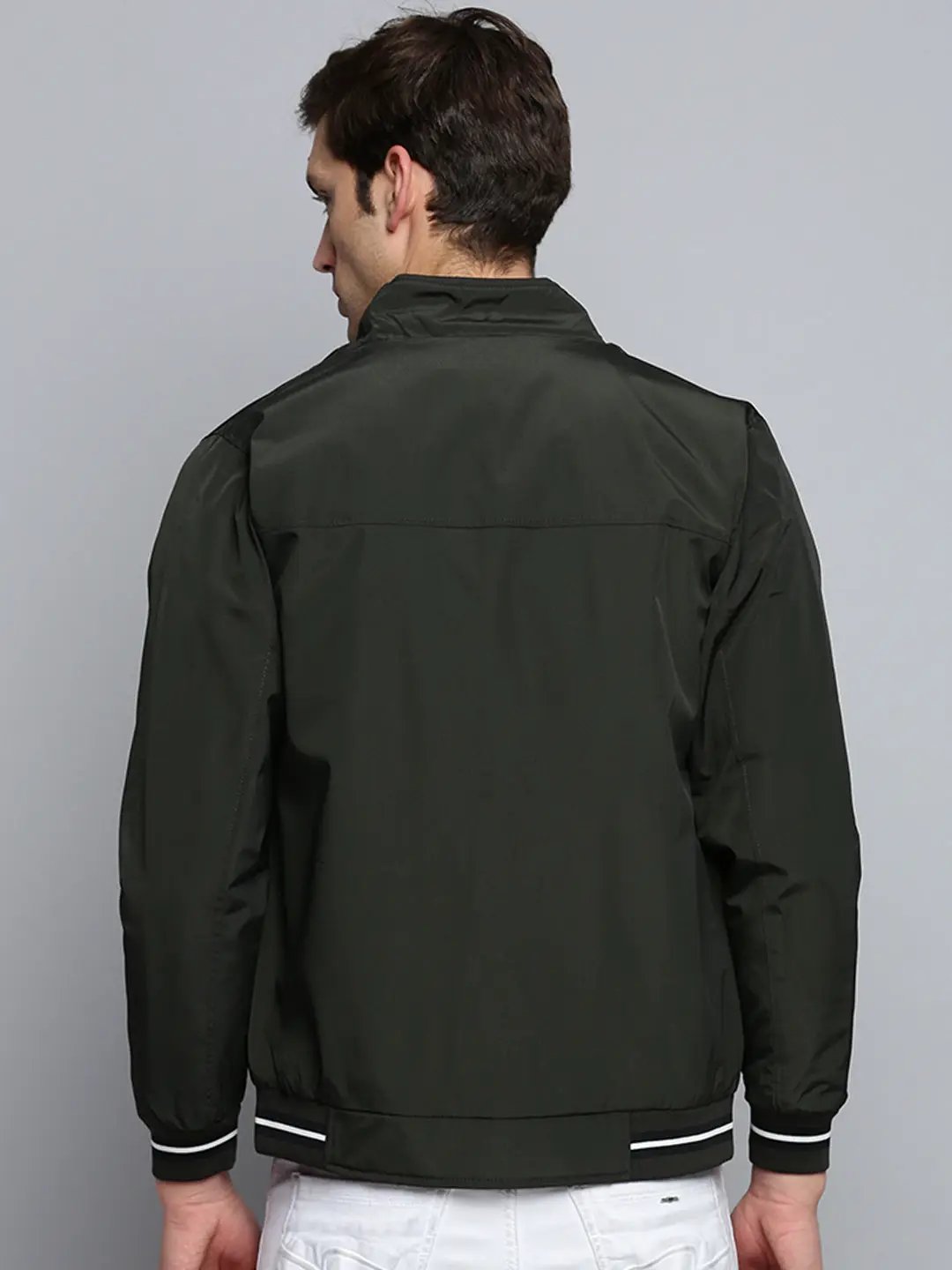 Men's Green Solid Casual Jacket
