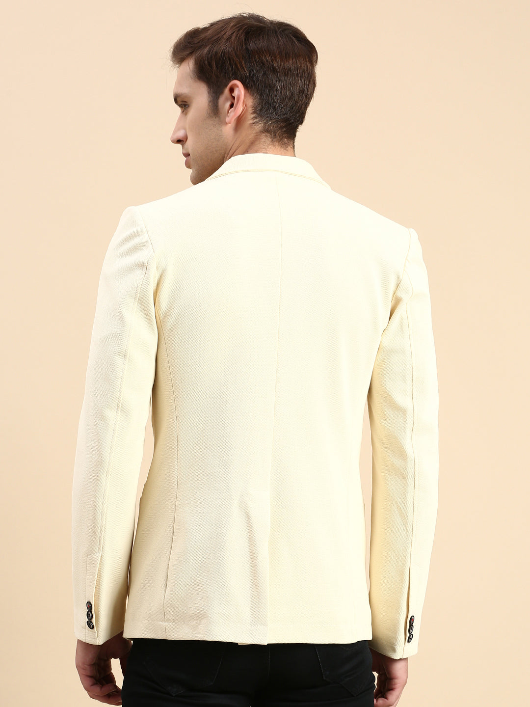 Men Cream Solid Casual Blazer