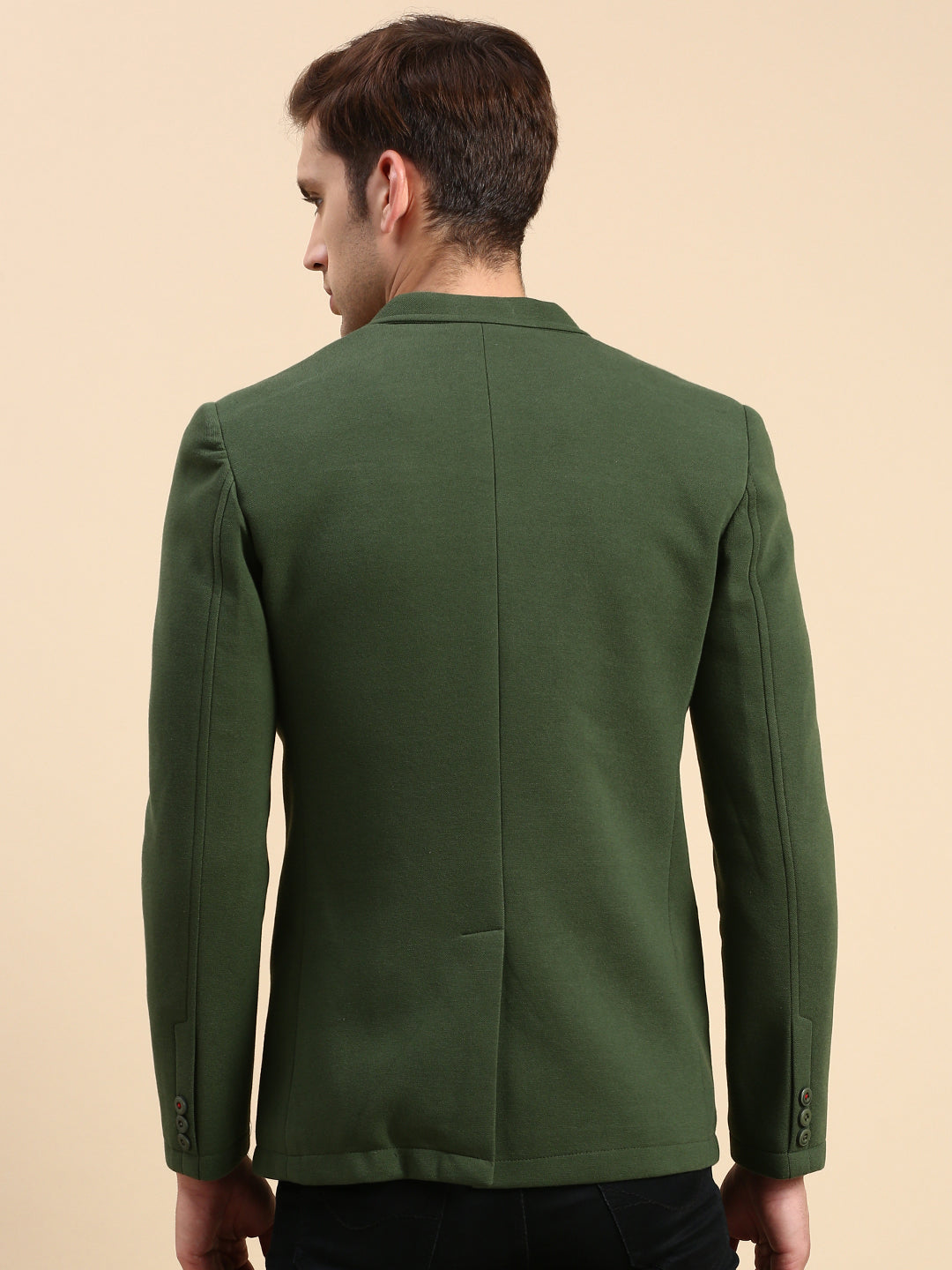 Men Green Solid Casual Blazer