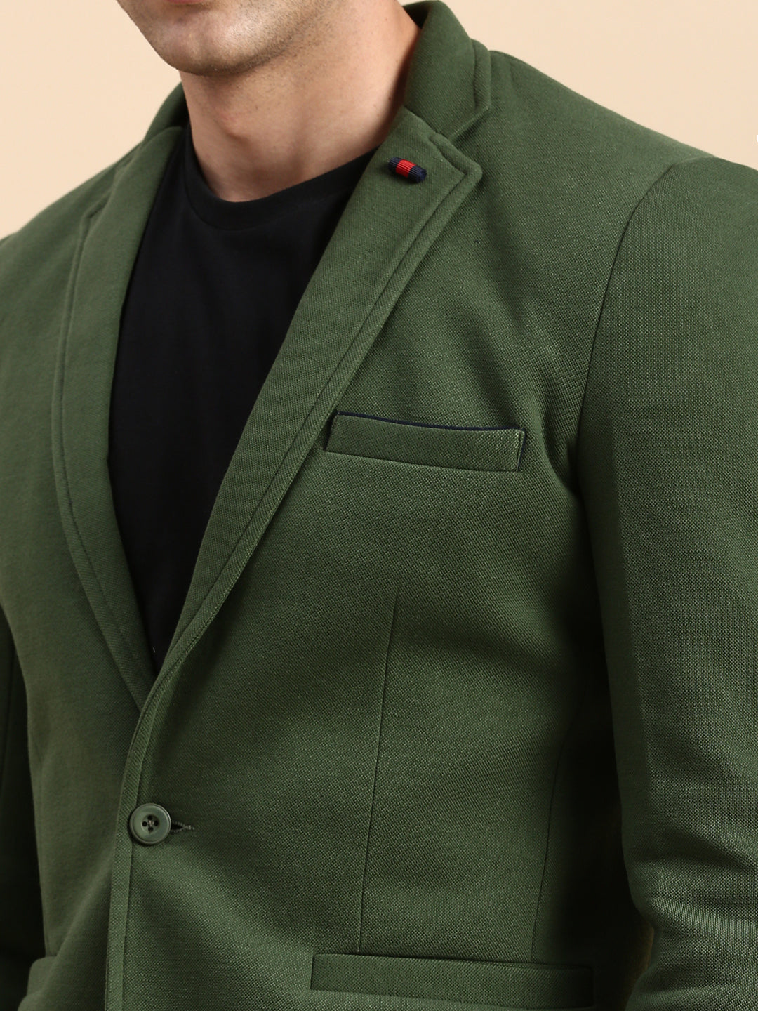 Men Green Solid Casual Blazer