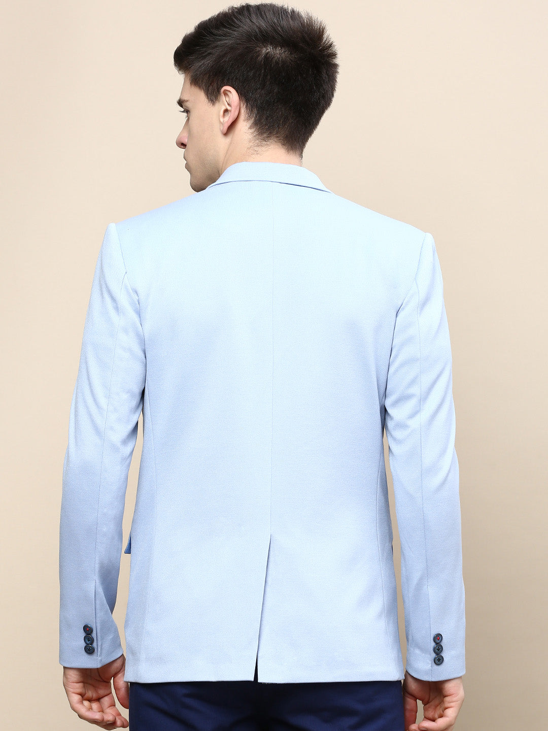 Men Blue Solid Casual Blazers