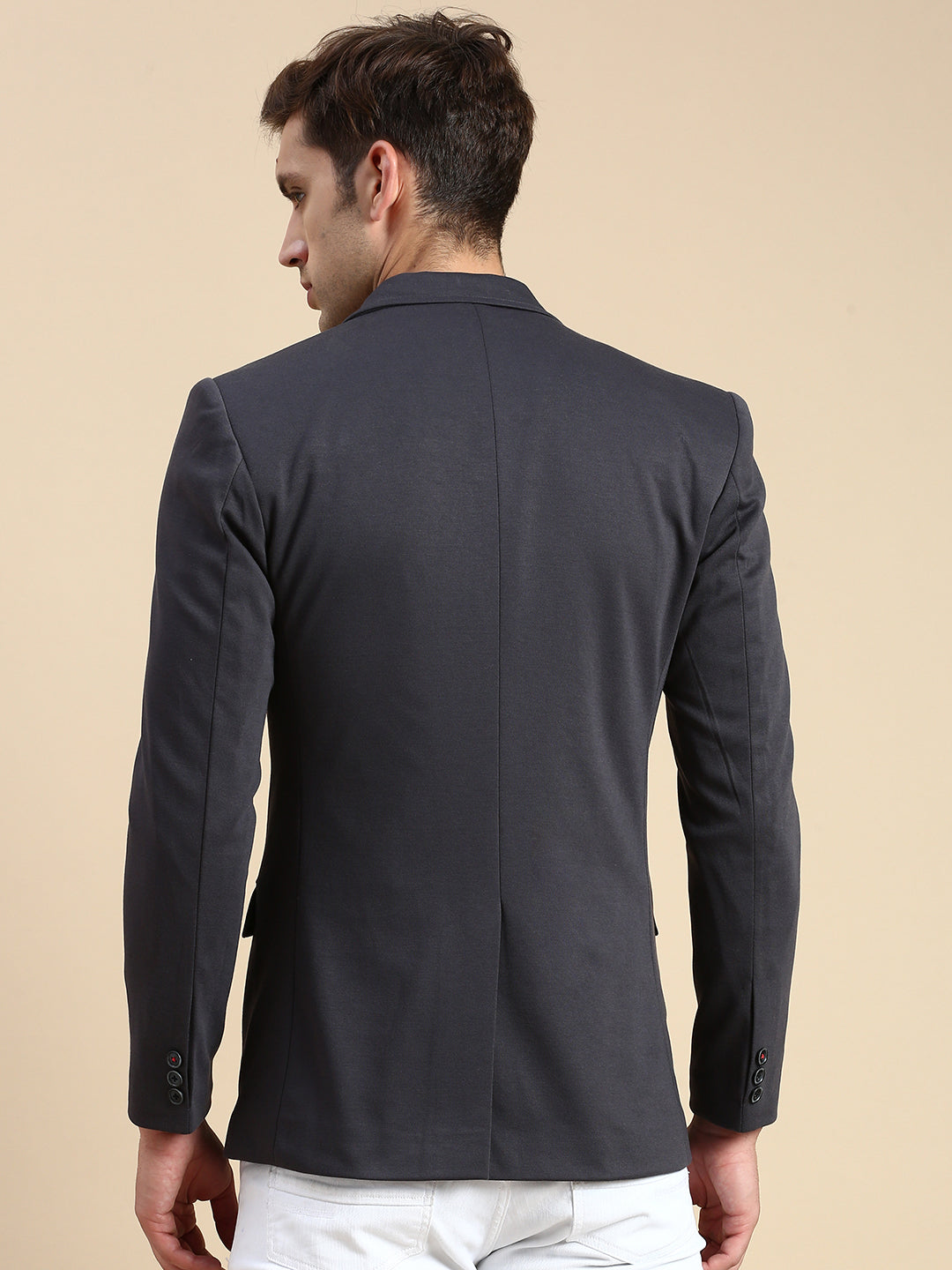 Men Grey Solid Casual Blazer