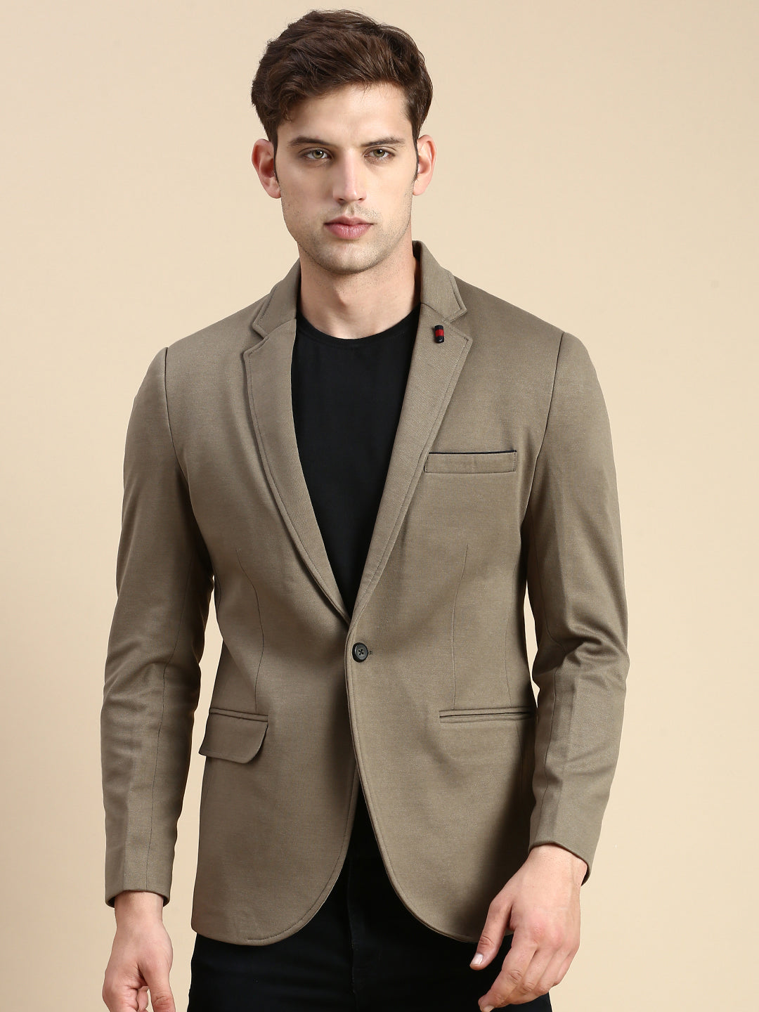 Men Green Solid Casual Blazer