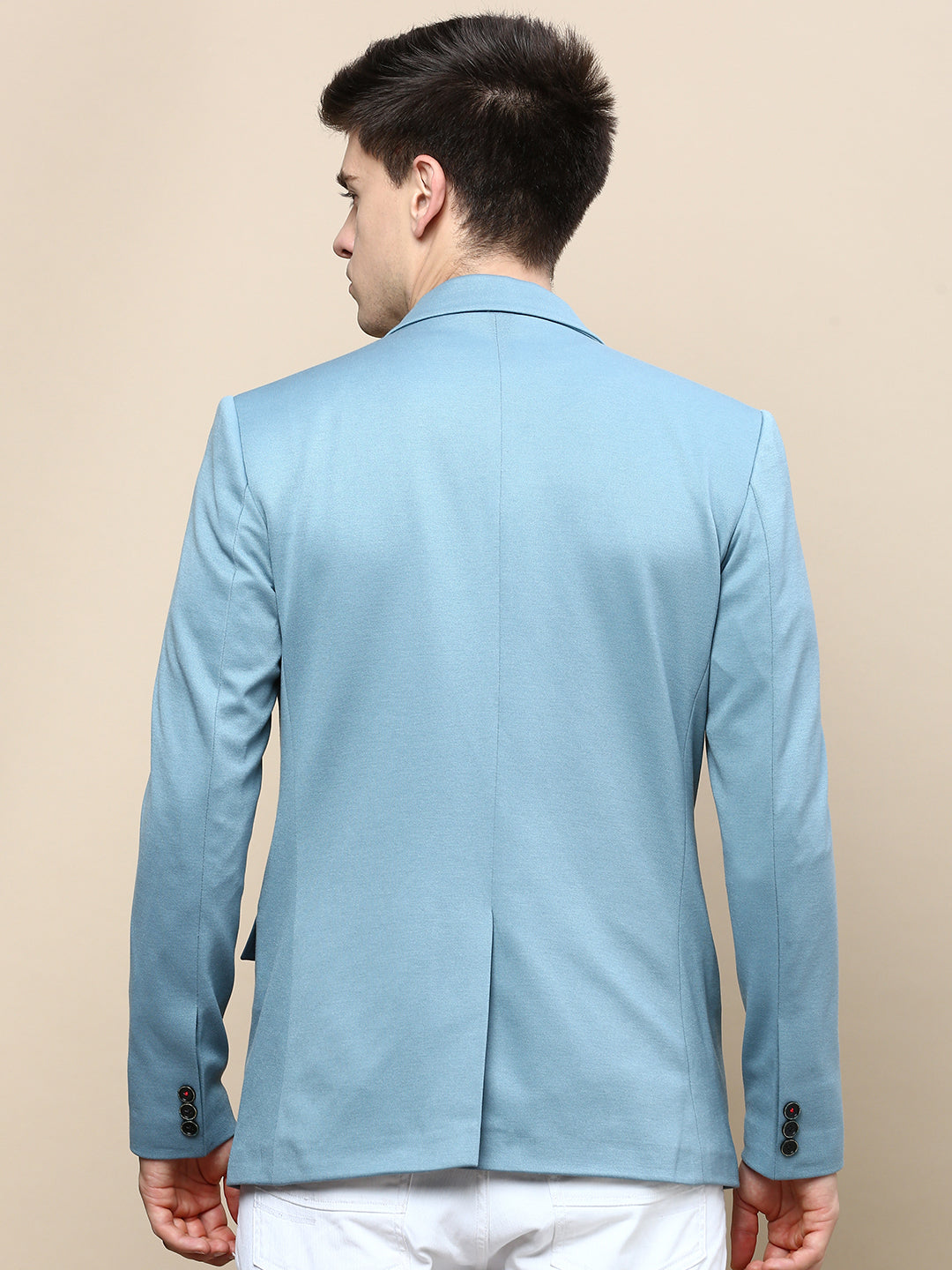 Men Blue Solid Casual Blazers