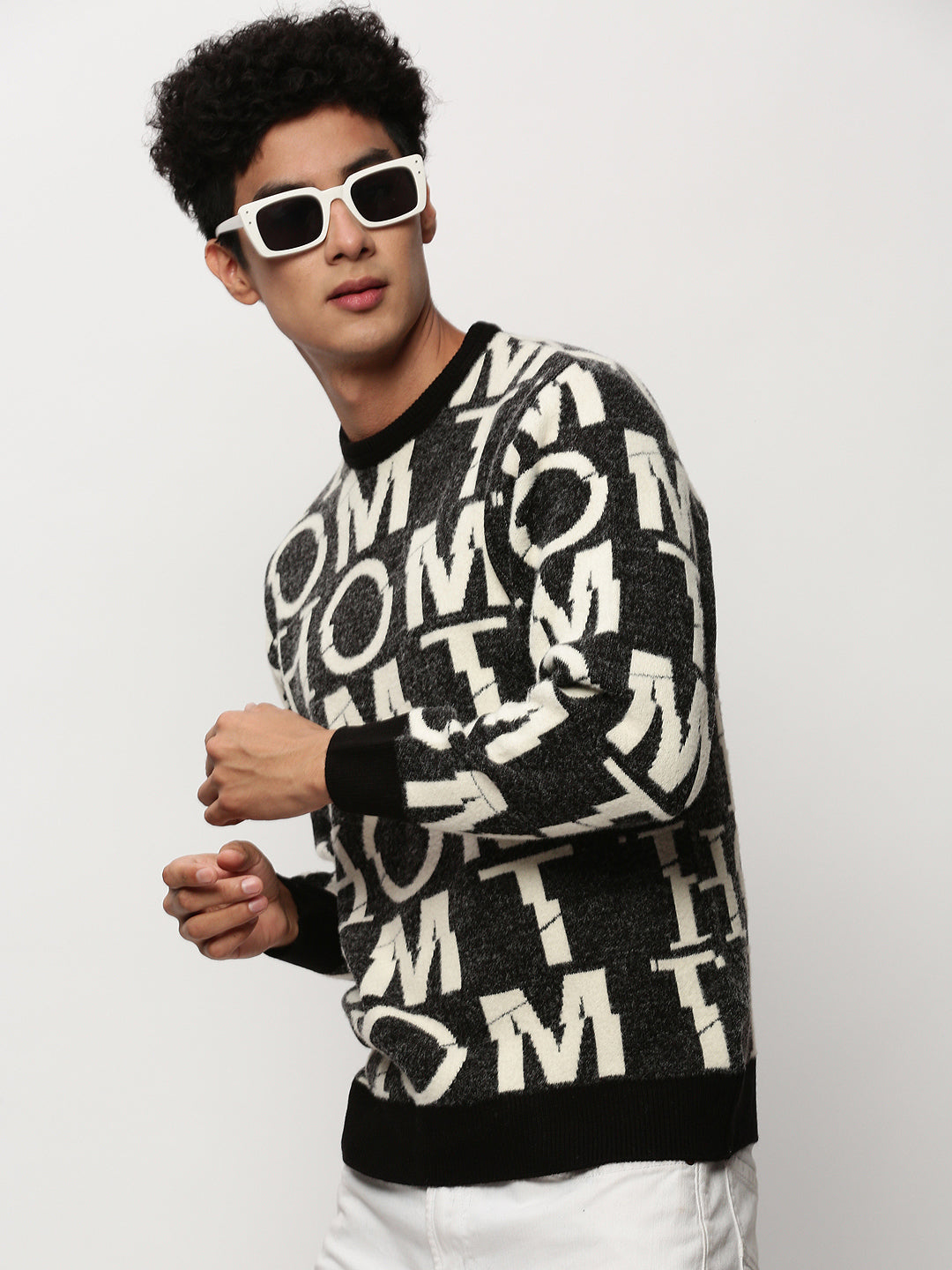 Men Black Typographic Casual Sweaters