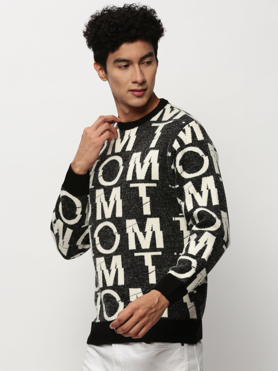 Men Black Typographic Casual Sweaters