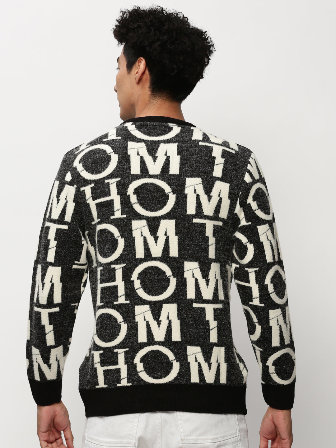 Men Black Typographic Casual Sweaters