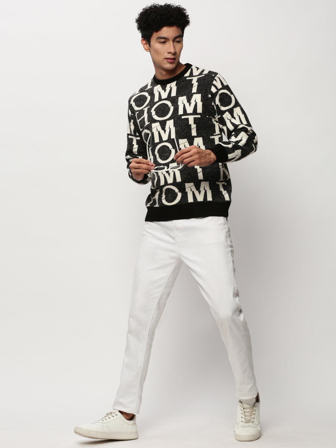 Men Black Typographic Casual Sweaters