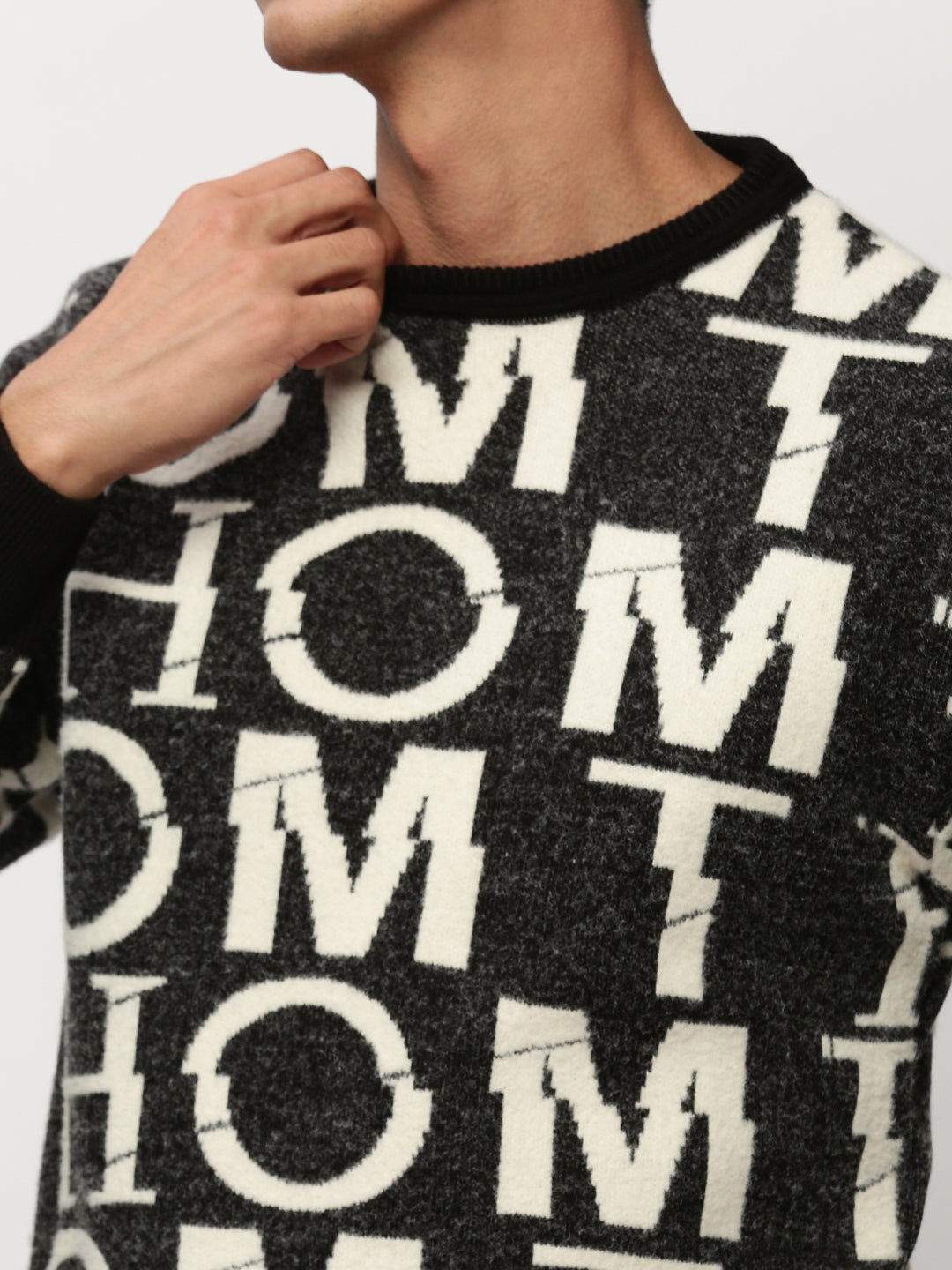 Men Black Typographic Casual Sweaters