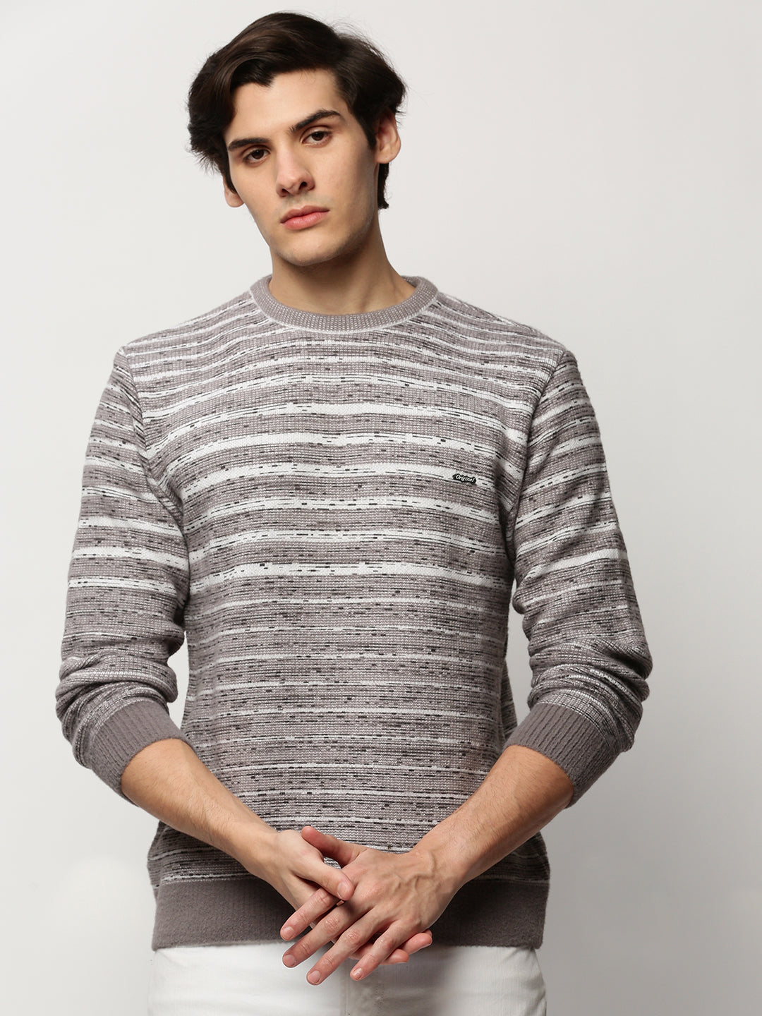 Men Grey Knitted Casual Sweaters