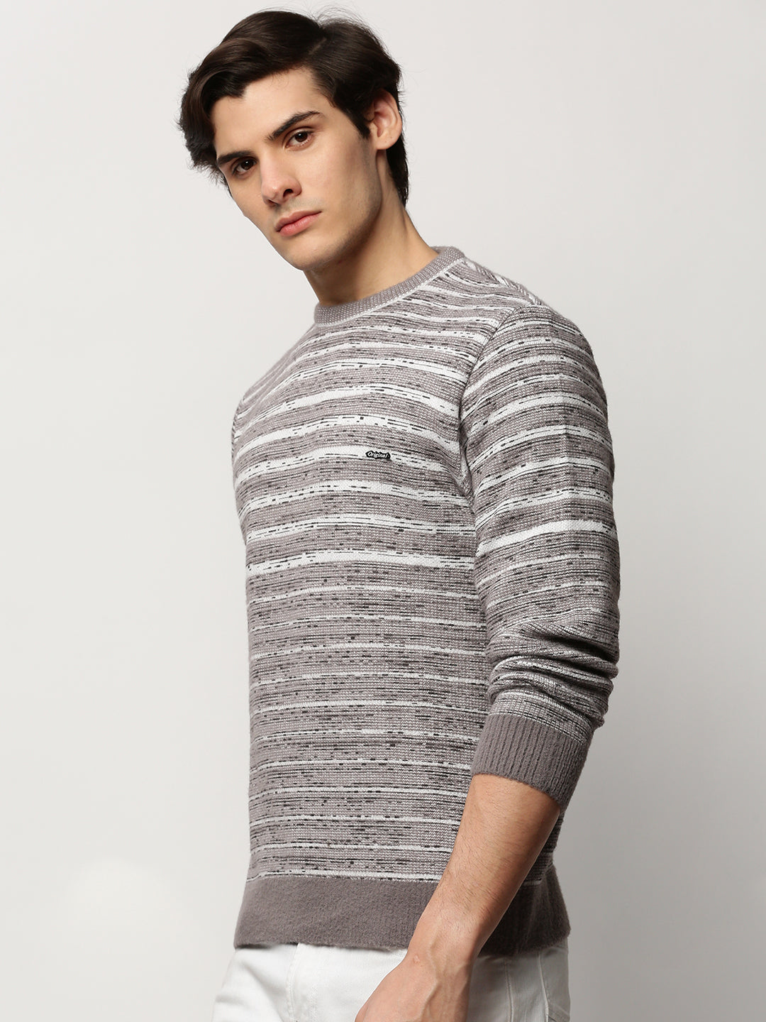 Men Grey Knitted Casual Sweaters